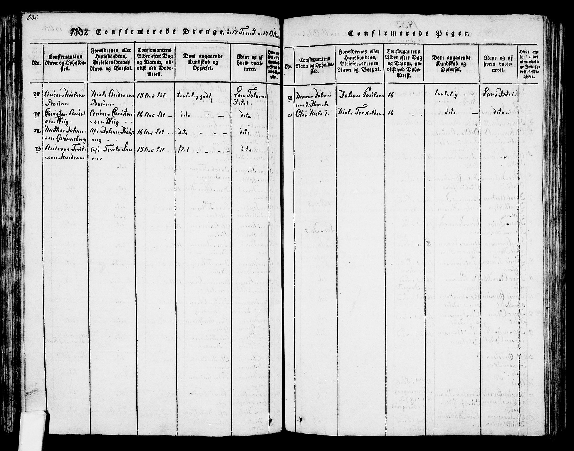 Tjølling kirkebøker, AV/SAKO-A-60/F/Fa/L0005: Parish register (official) no. 5, 1814-1836, p. 536-537
