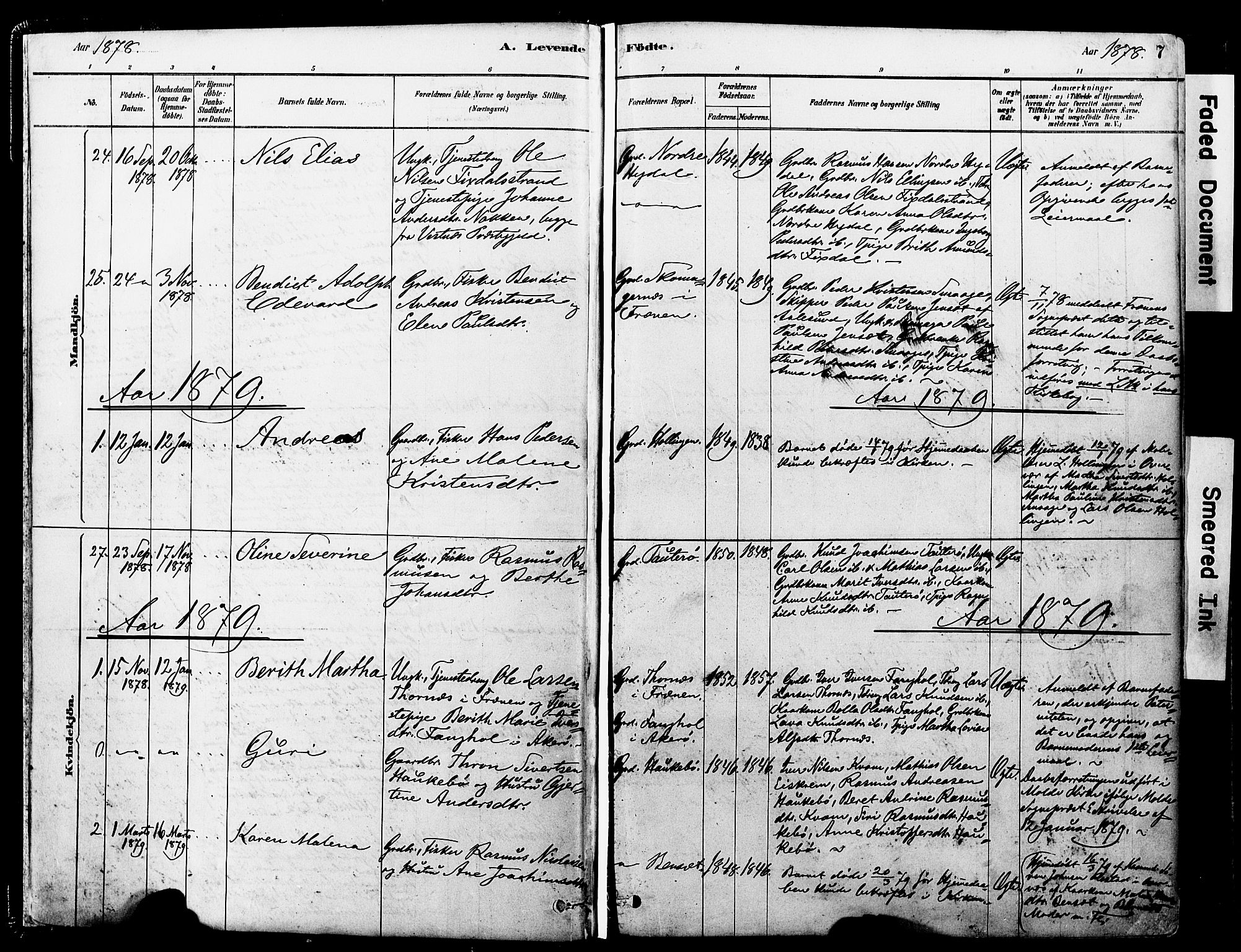 Ministerialprotokoller, klokkerbøker og fødselsregistre - Møre og Romsdal, SAT/A-1454/560/L0721: Parish register (official) no. 560A05, 1878-1917, p. 7