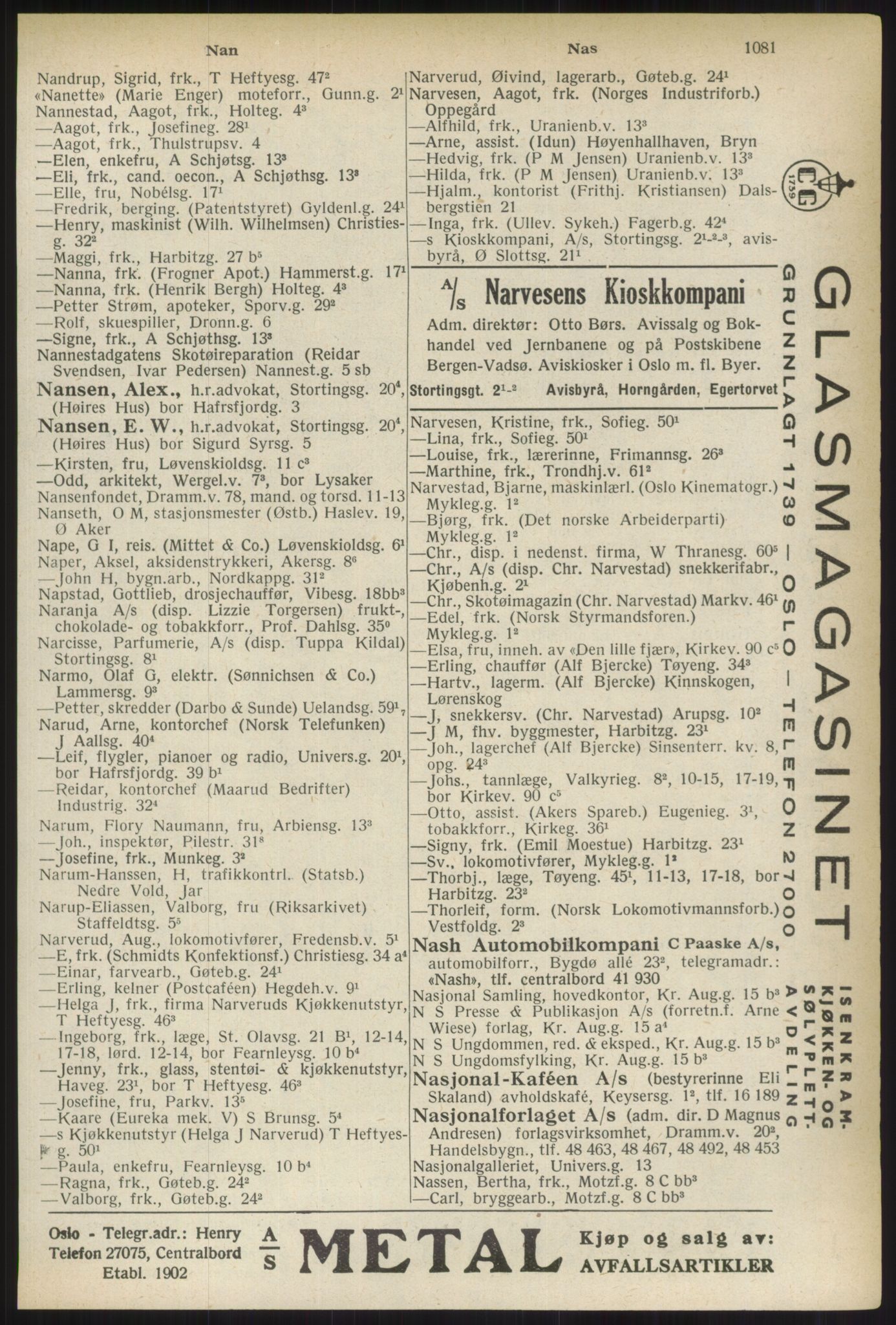 Kristiania/Oslo adressebok, PUBL/-, 1937, p. 1081