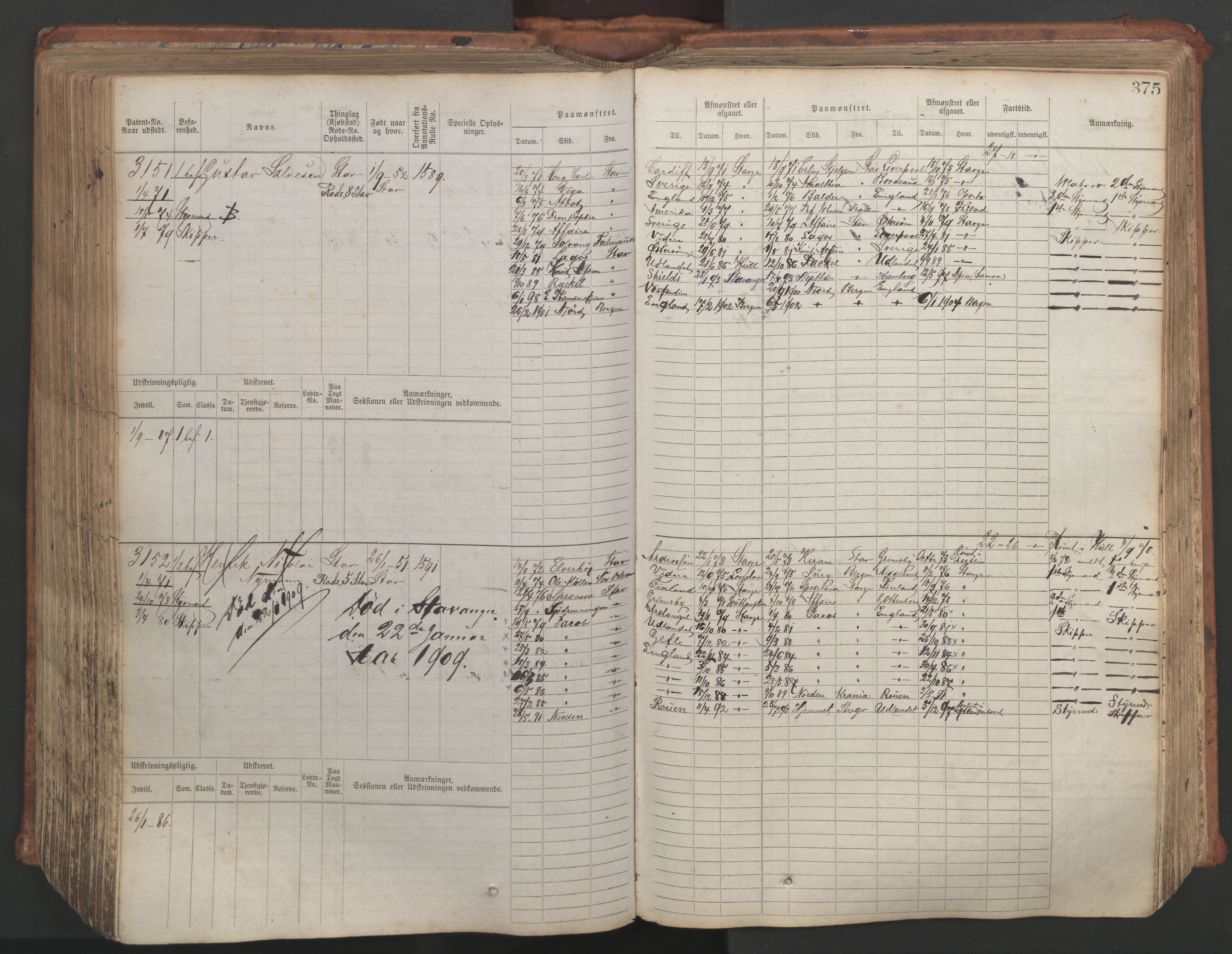 Stavanger sjømannskontor, AV/SAST-A-102006/F/Fb/Fbb/L0007: Sjøfartshovedrulle, patentnr. 2403-3604, 1869-1880, p. 420