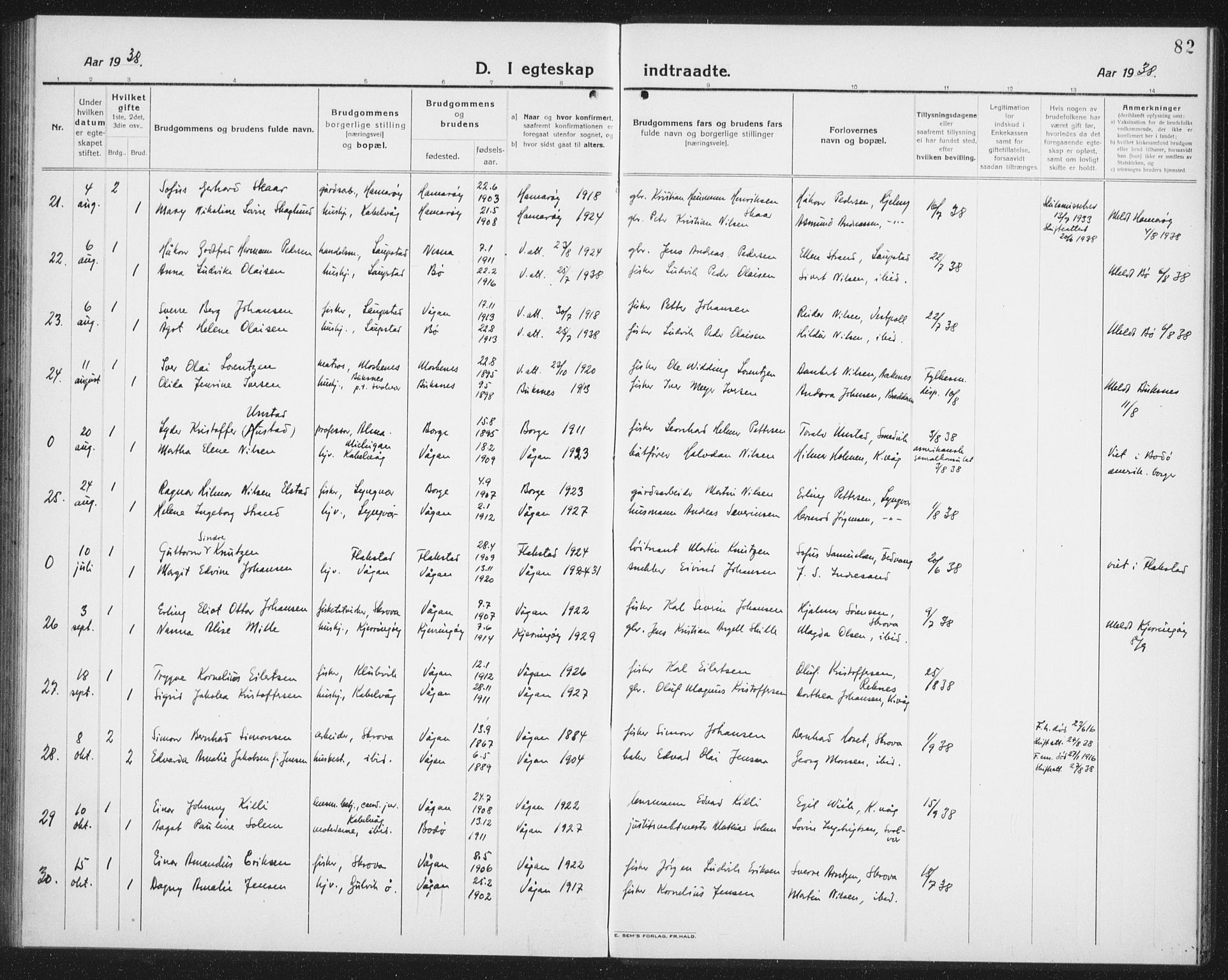 Ministerialprotokoller, klokkerbøker og fødselsregistre - Nordland, SAT/A-1459/874/L1082: Parish register (copy) no. 874C11, 1920-1939, p. 82