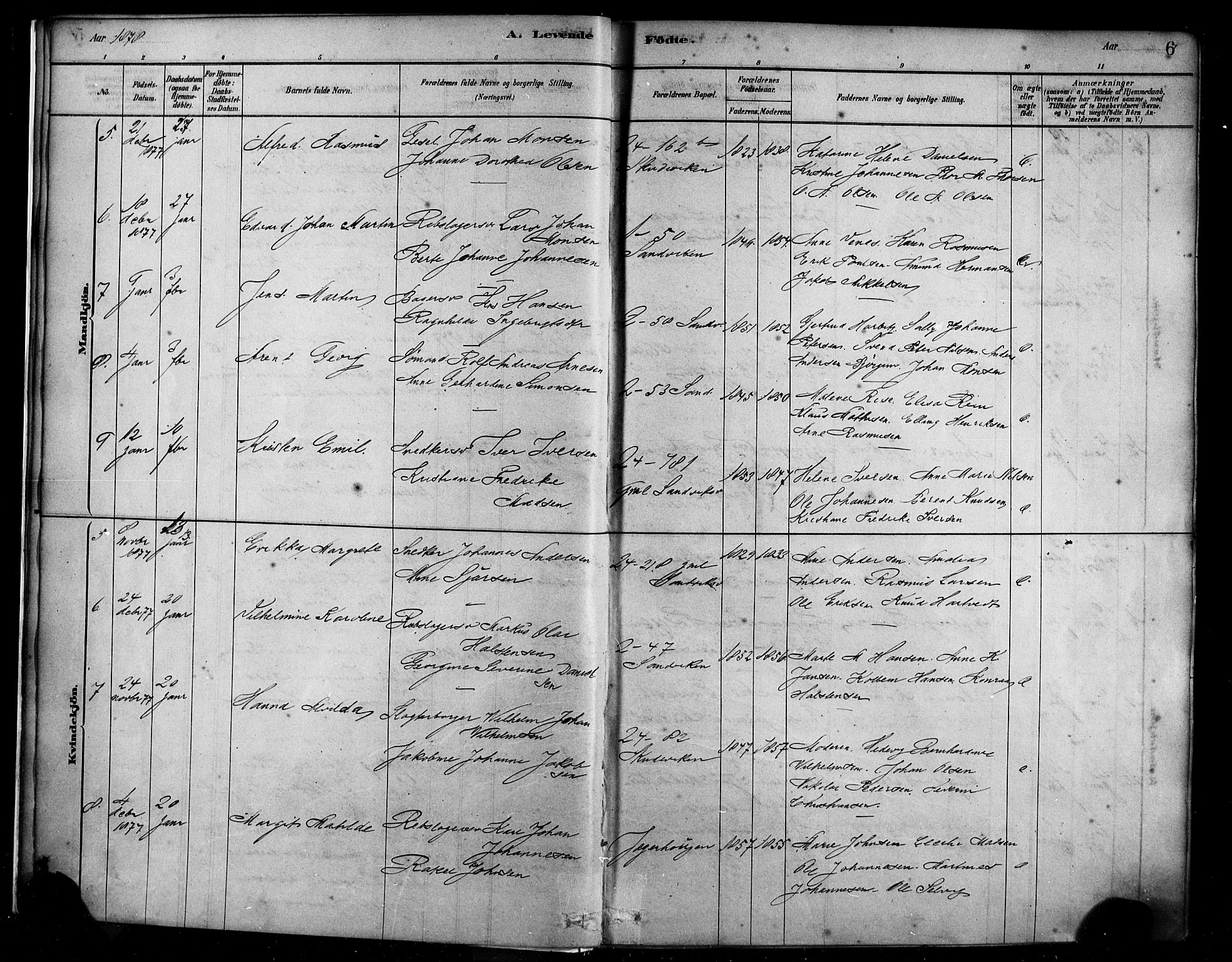 Sandviken Sokneprestembete, AV/SAB-A-77601/H/Ha/L0004: Parish register (official) no. B 1, 1878-1891, p. 6