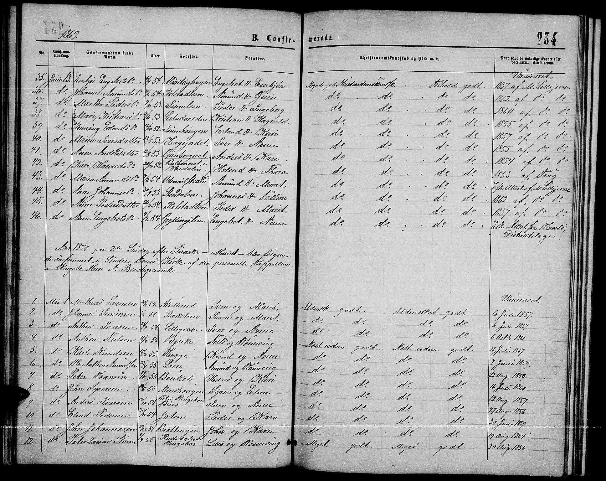 Sør-Fron prestekontor, SAH/PREST-010/H/Ha/Hab/L0002: Parish register (copy) no. 2, 1864-1883, p. 234