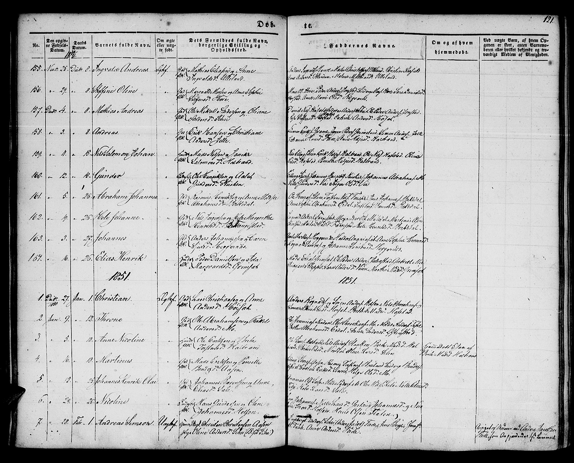 Førde sokneprestembete, AV/SAB-A-79901/H/Haa/Haaa/L0007: Parish register (official) no. A 7, 1843-1860, p. 121