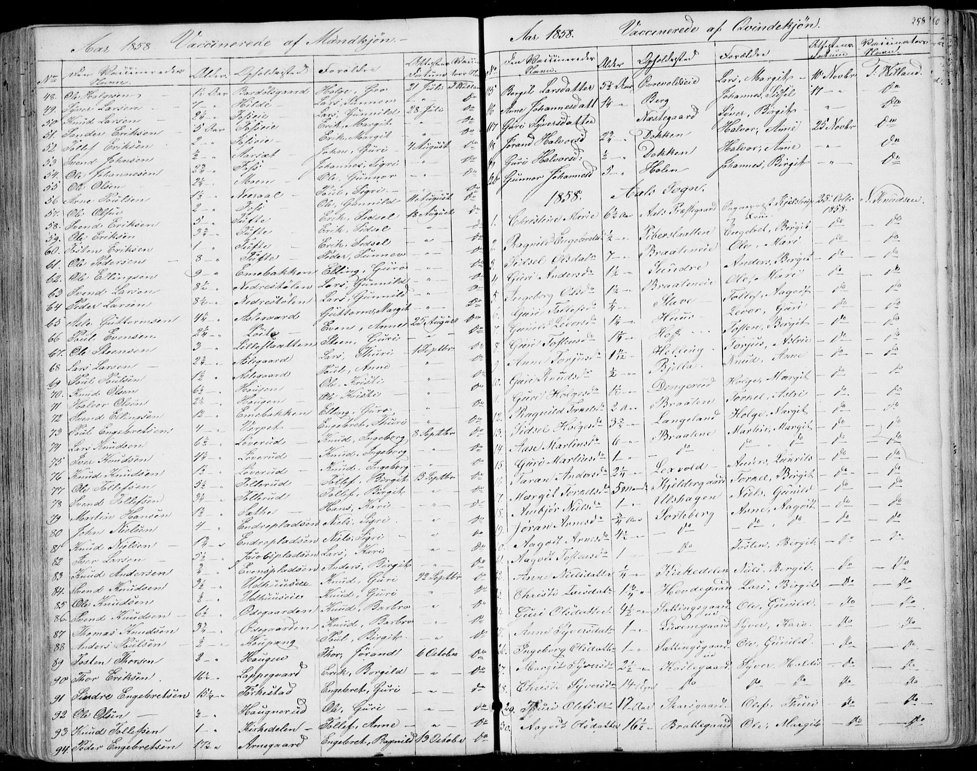 Ål kirkebøker, SAKO/A-249/F/Fa/L0006: Parish register (official) no. I 6, 1849-1864, p. 258