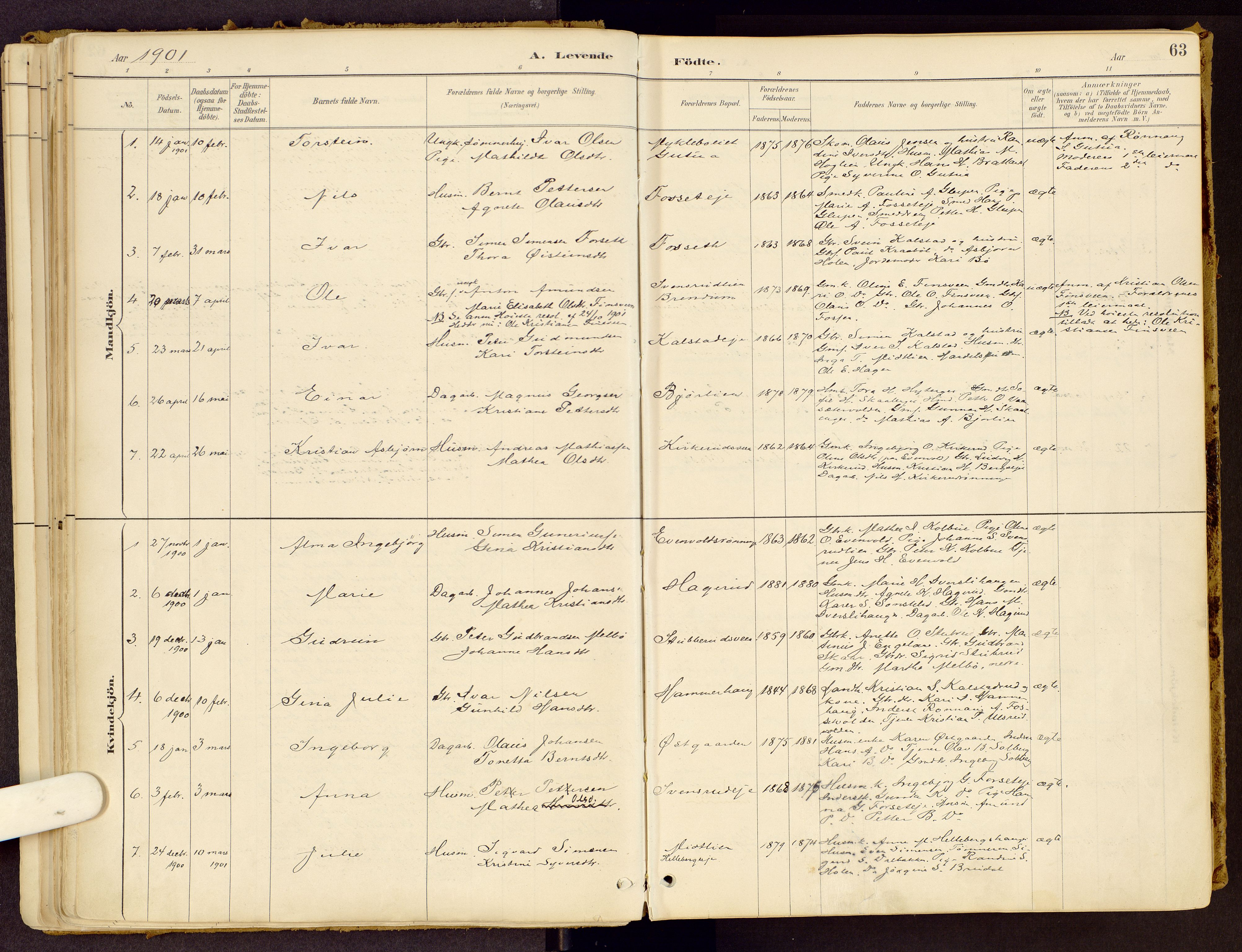 Vestre Gausdal prestekontor, SAH/PREST-094/H/Ha/Haa/L0001: Parish register (official) no. 1, 1887-1914, p. 63