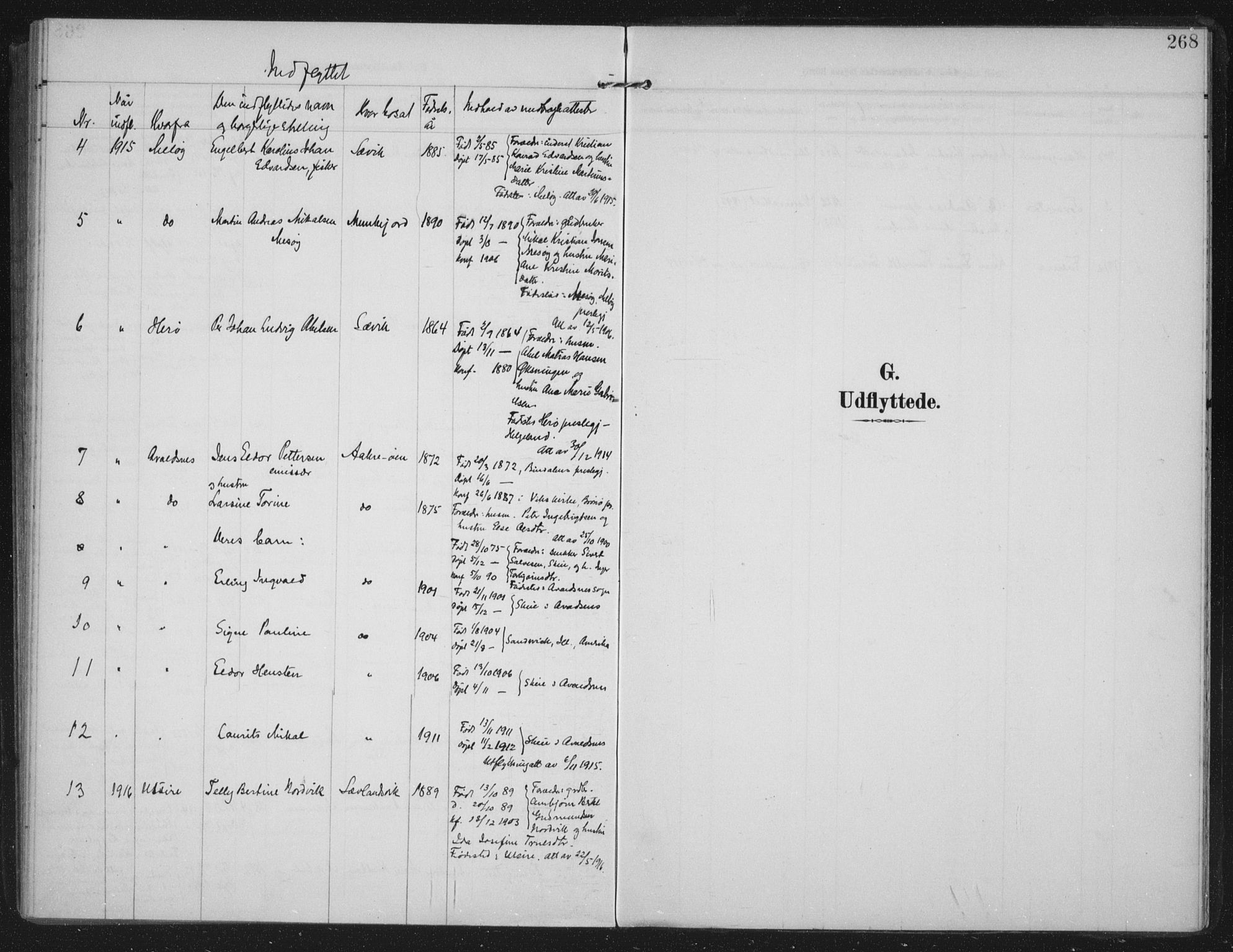 Kopervik sokneprestkontor, SAST/A-101850/H/Ha/Haa/L0005: Parish register (official) no. A 5, 1906-1924, p. 268