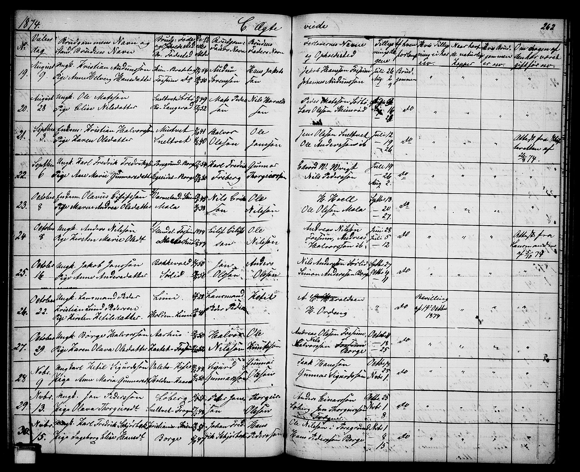 Gjerpen kirkebøker, SAKO/A-265/G/Ga/L0001: Parish register (copy) no. I 1, 1864-1882, p. 262