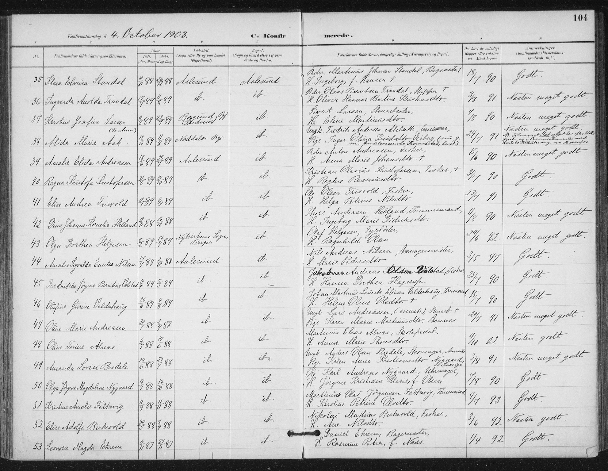 Ministerialprotokoller, klokkerbøker og fødselsregistre - Møre og Romsdal, AV/SAT-A-1454/529/L0457: Parish register (official) no. 529A07, 1894-1903, p. 104