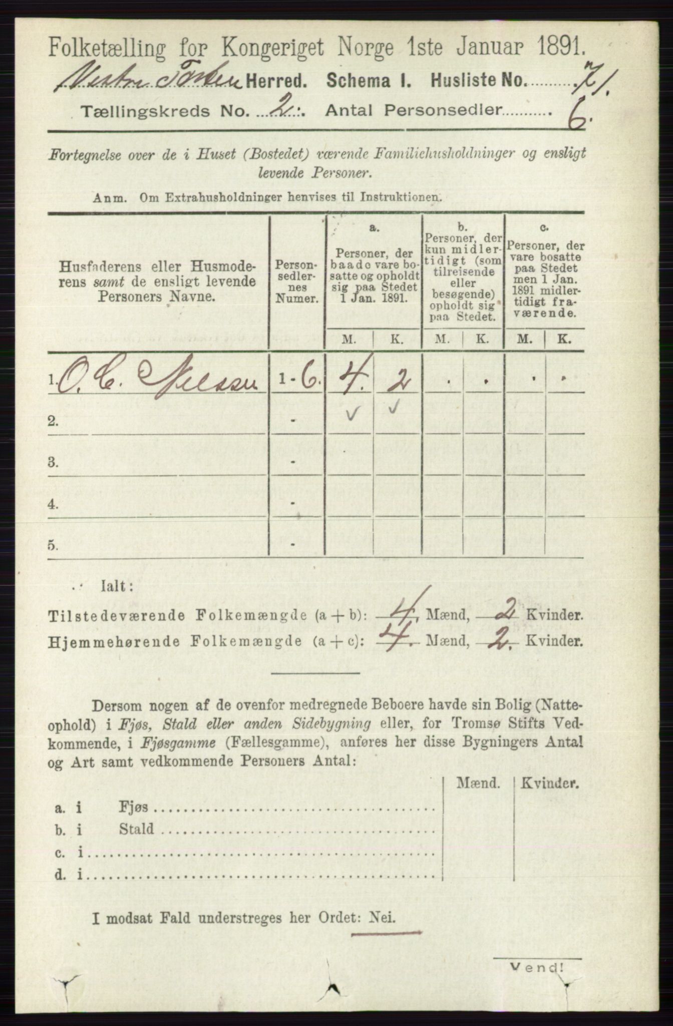 RA, 1891 census for 0529 Vestre Toten, 1891, p. 1369