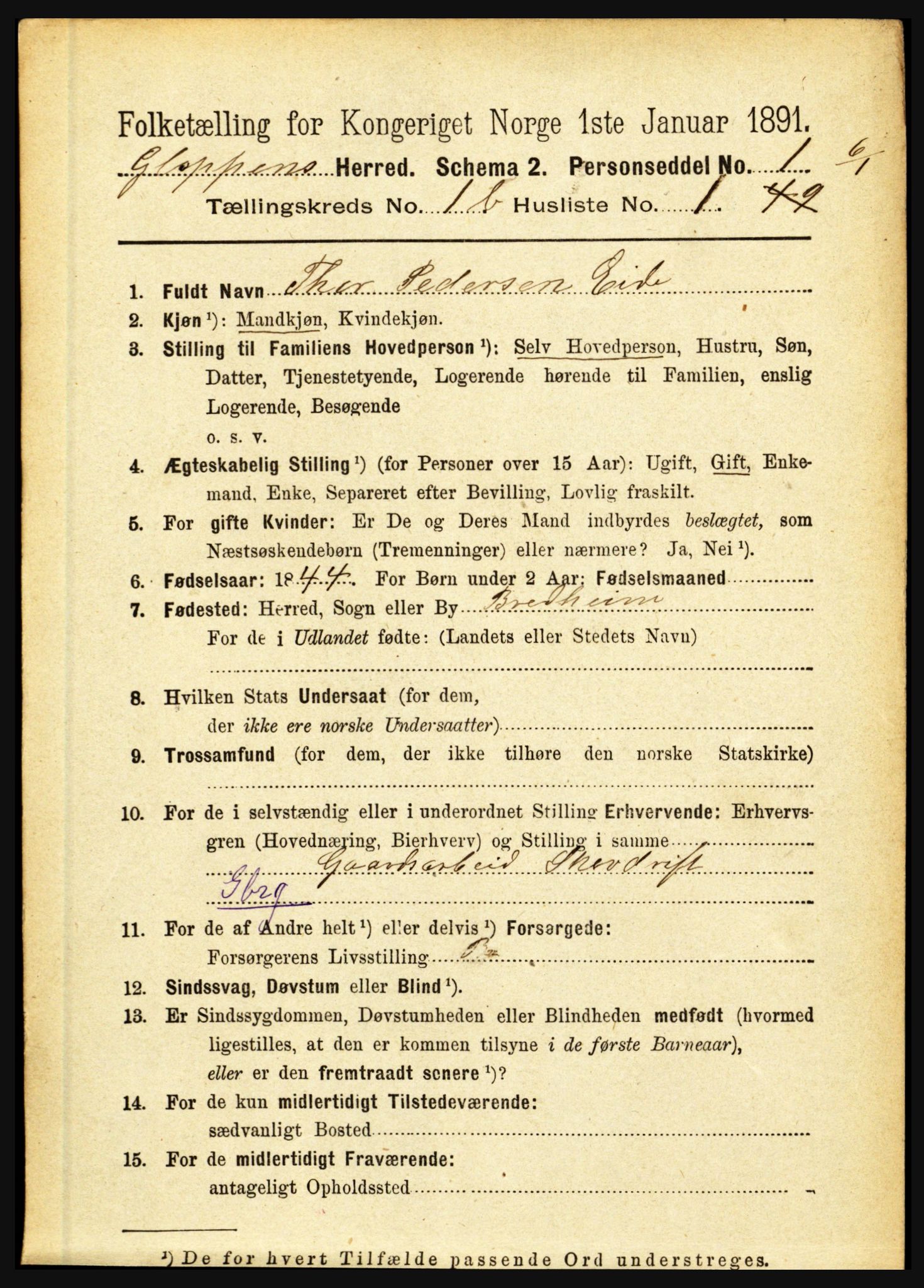 RA, 1891 census for 1445 Gloppen, 1891, p. 403