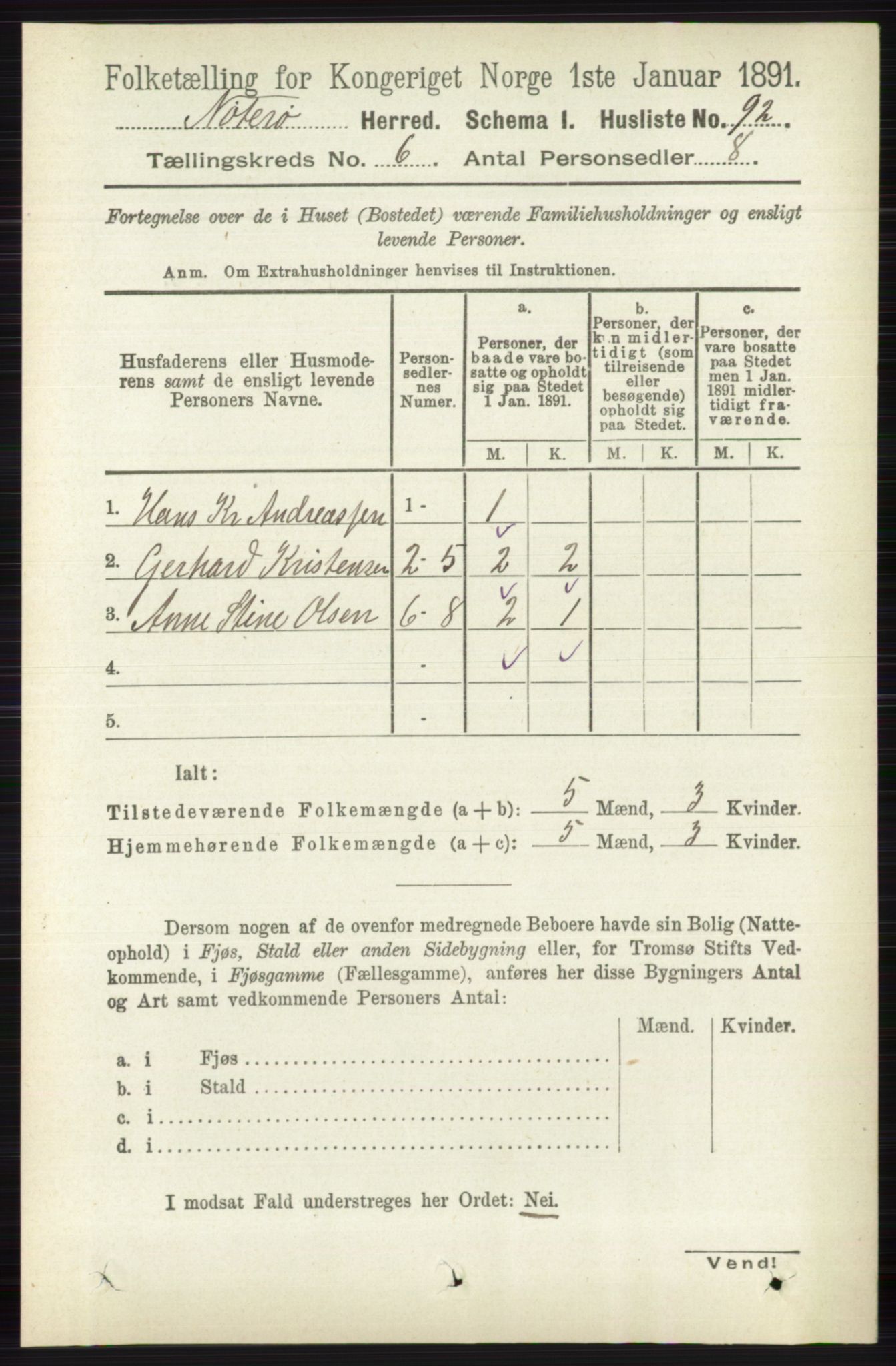 RA, 1891 census for 0722 Nøtterøy, 1891, p. 2841