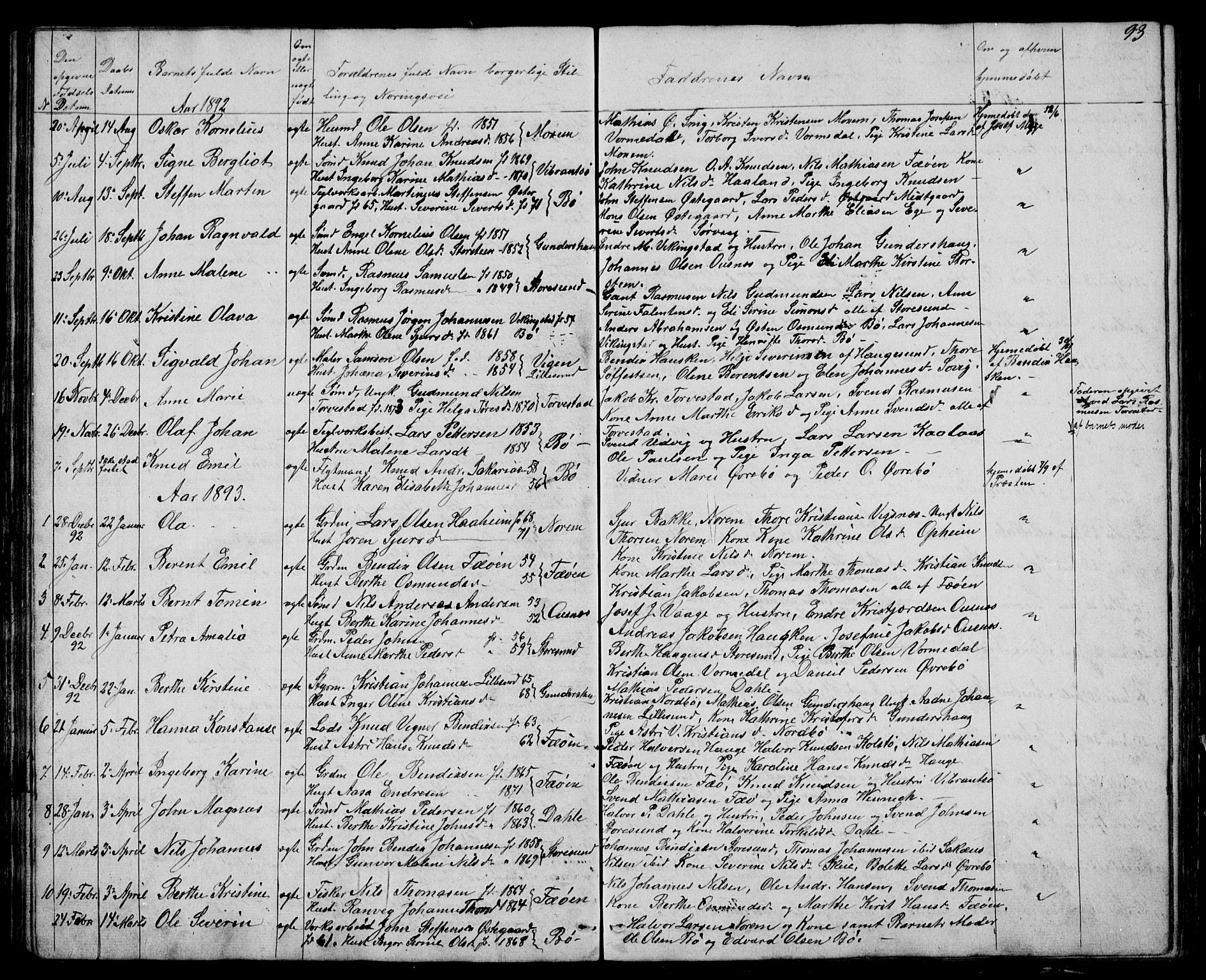 Torvastad sokneprestkontor, SAST/A -101857/H/Ha/Hab/L0003: Parish register (copy) no. B 3, 1850-1900, p. 93