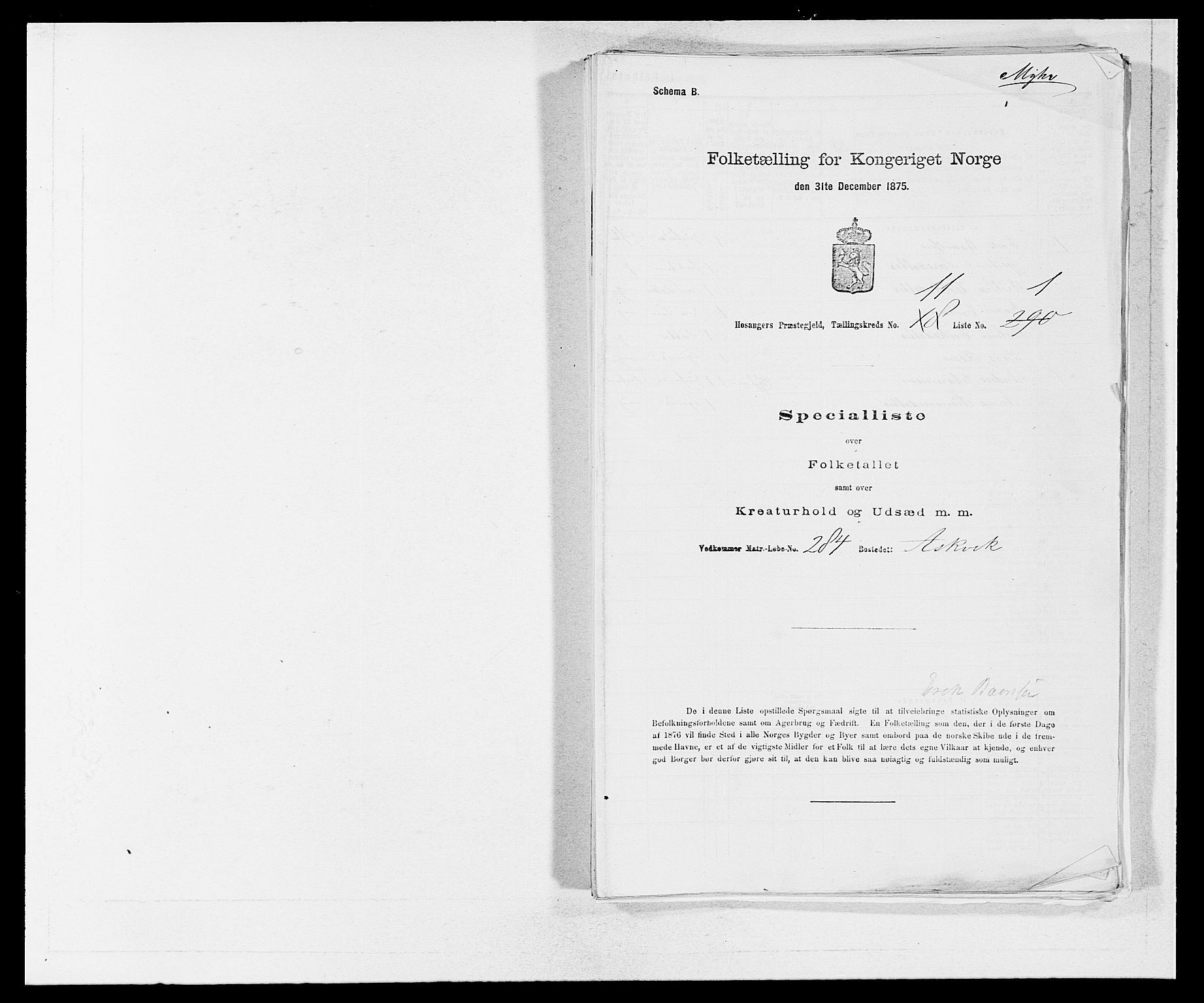 SAB, 1875 census for 1253P Hosanger, 1875, p. 775