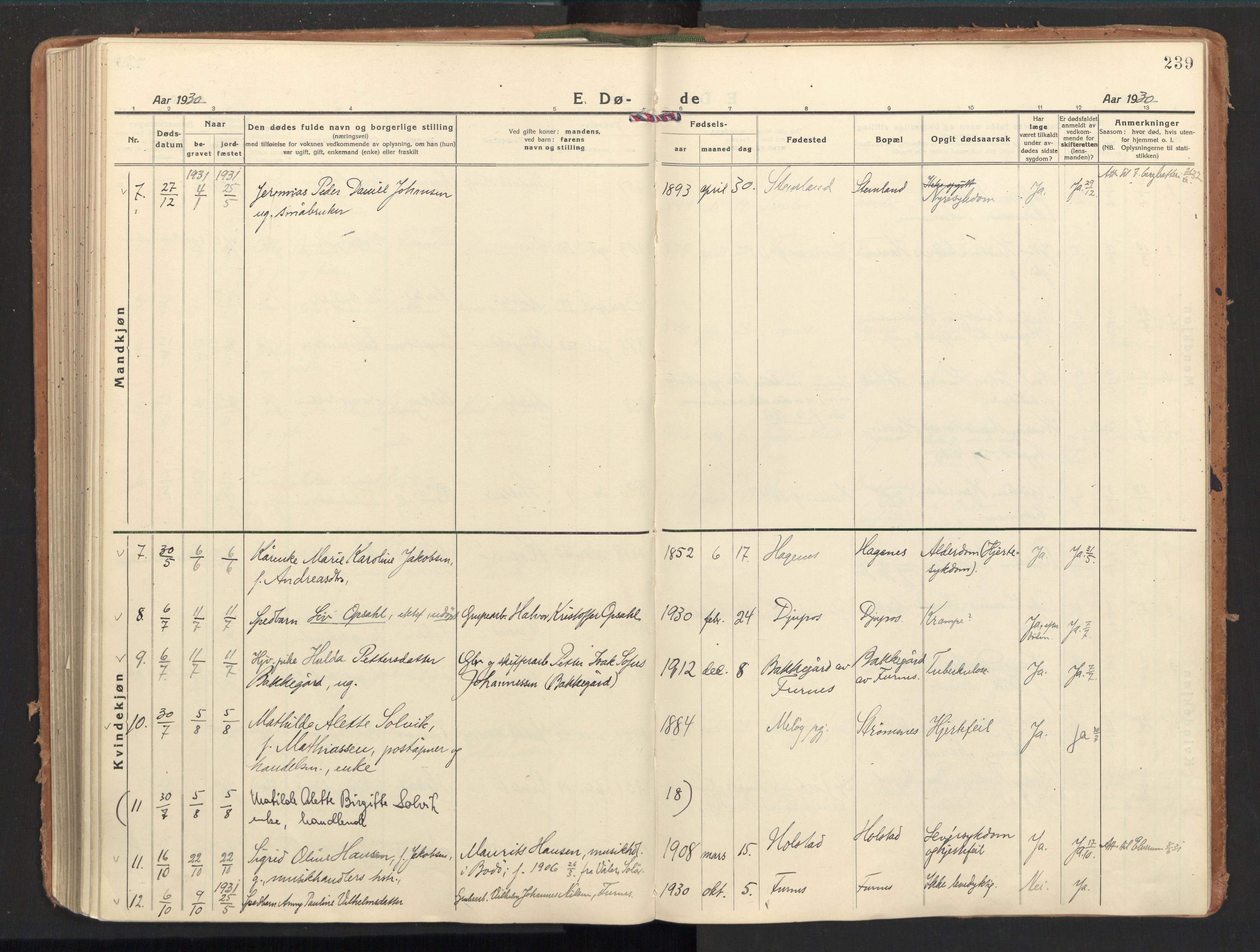 Ministerialprotokoller, klokkerbøker og fødselsregistre - Nordland, SAT/A-1459/851/L0725: Parish register (official) no. 851A02, 1922-1944, p. 239
