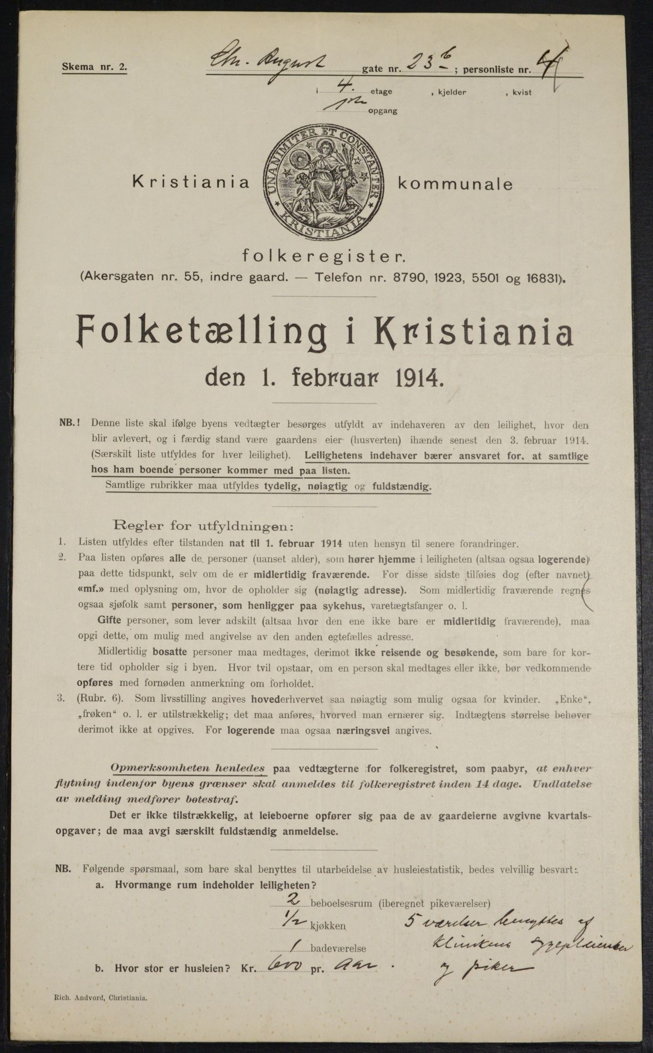 OBA, Municipal Census 1914 for Kristiania, 1914, p. 54054