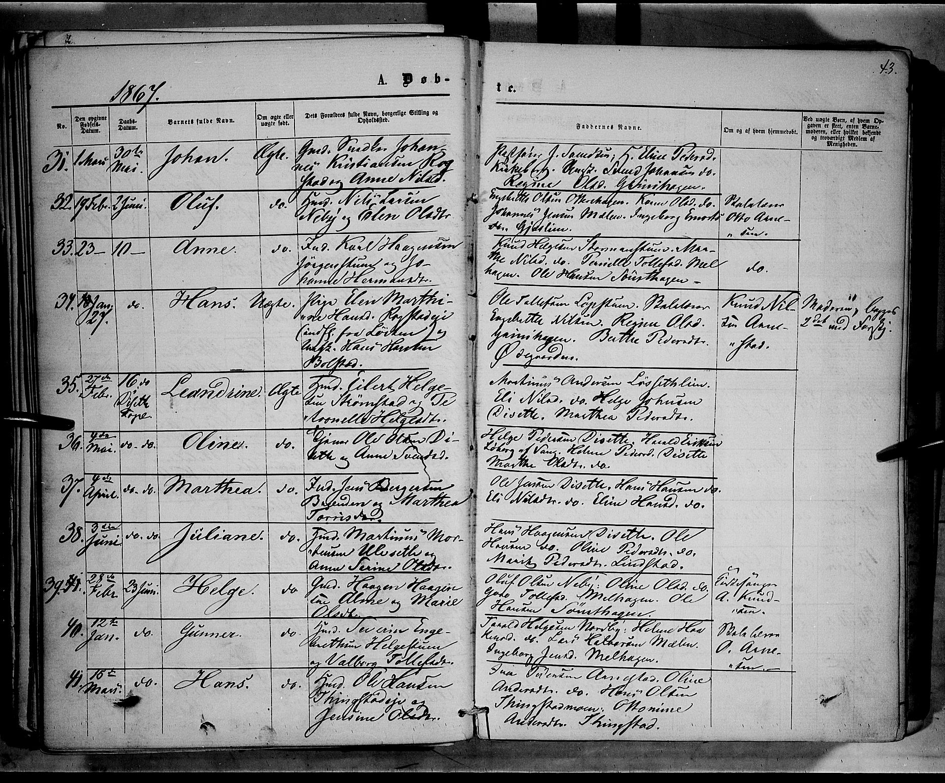 Åmot prestekontor, Hedmark, AV/SAH-PREST-056/H/Ha/Haa/L0008: Parish register (official) no. 8, 1862-1875, p. 43