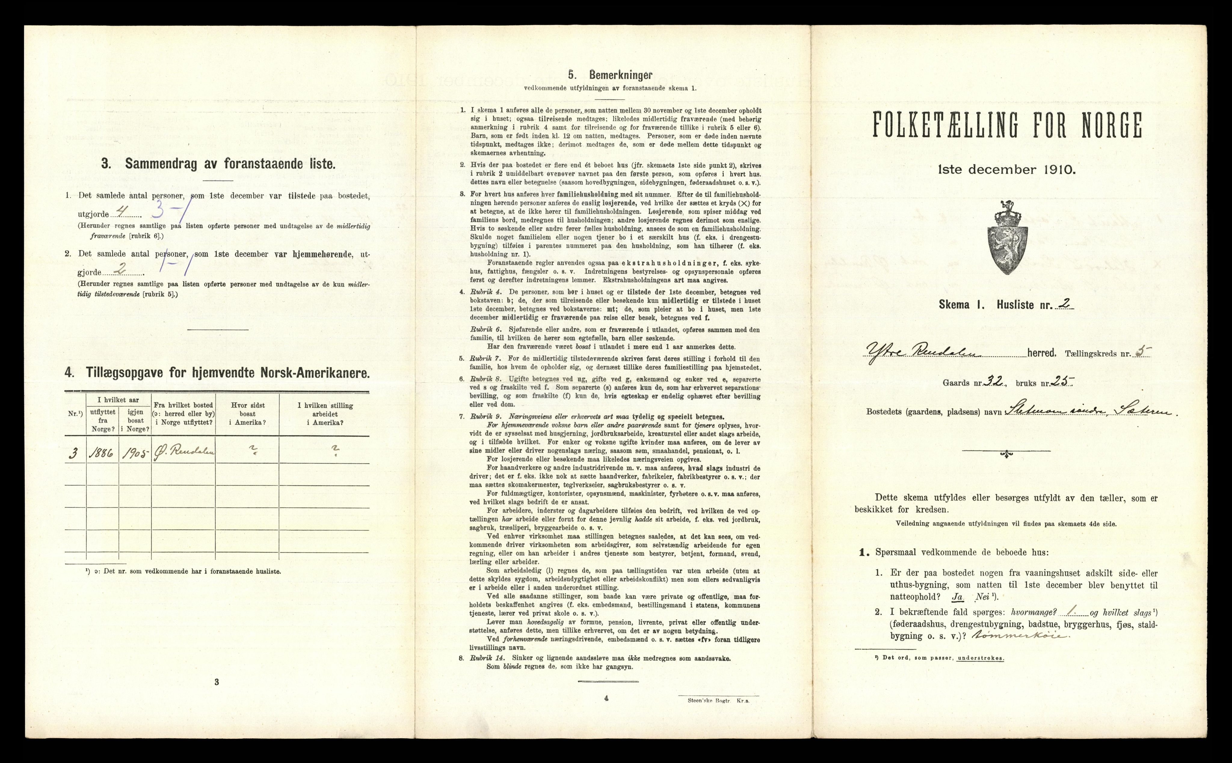 RA, 1910 census for Ytre Rendal, 1910, p. 549