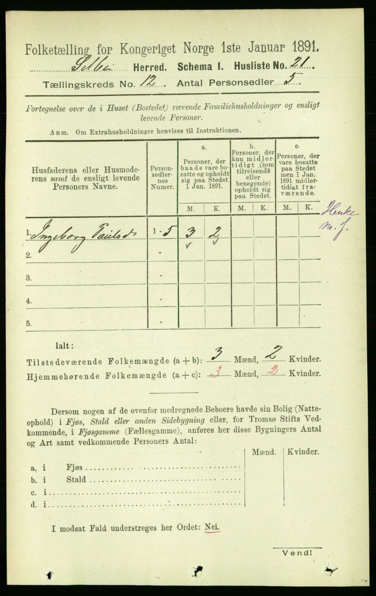 RA, 1891 census for 1664 Selbu, 1891, p. 4392