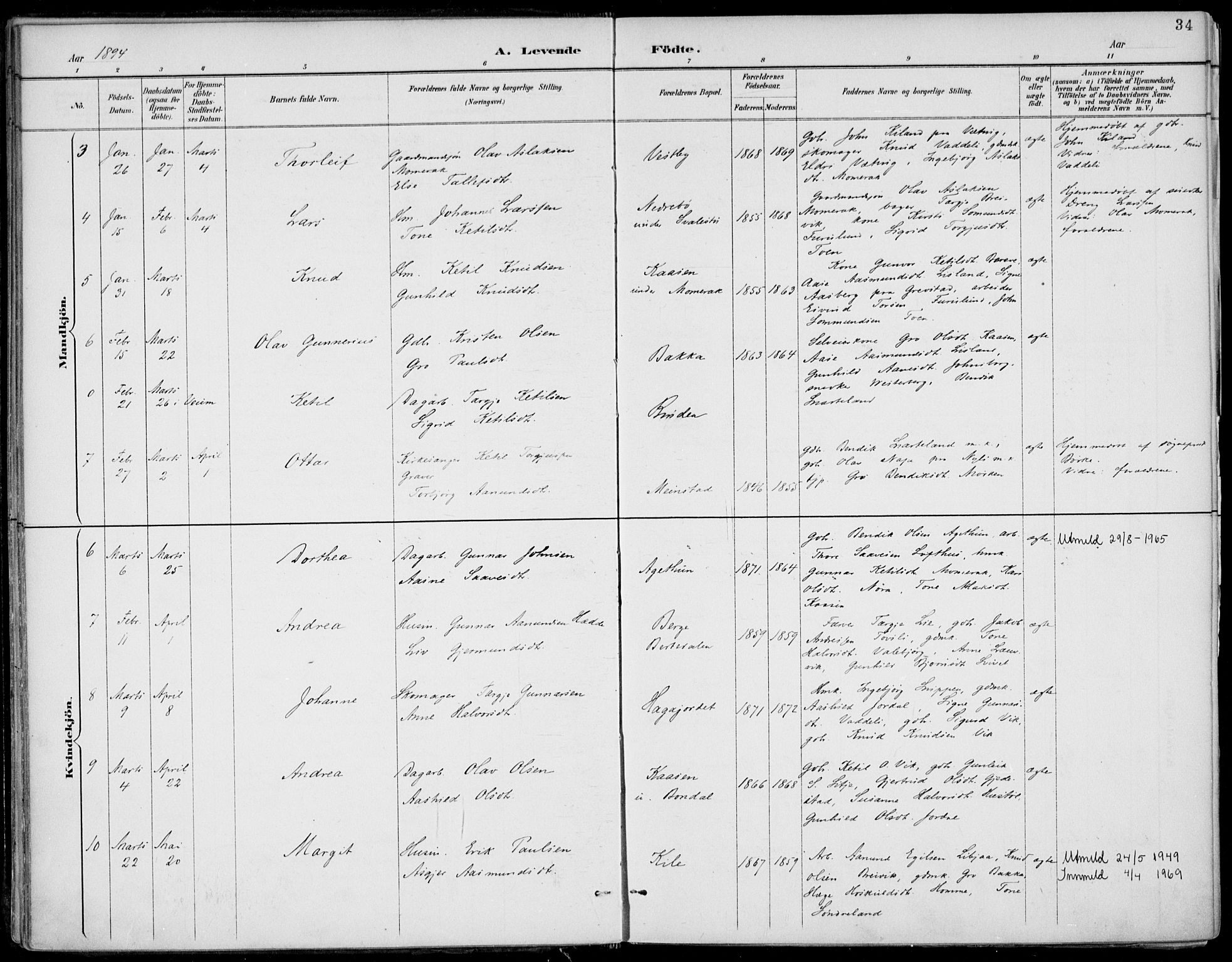 Fyresdal kirkebøker, SAKO/A-263/F/Fa/L0007: Parish register (official) no. I 7, 1887-1914, p. 34