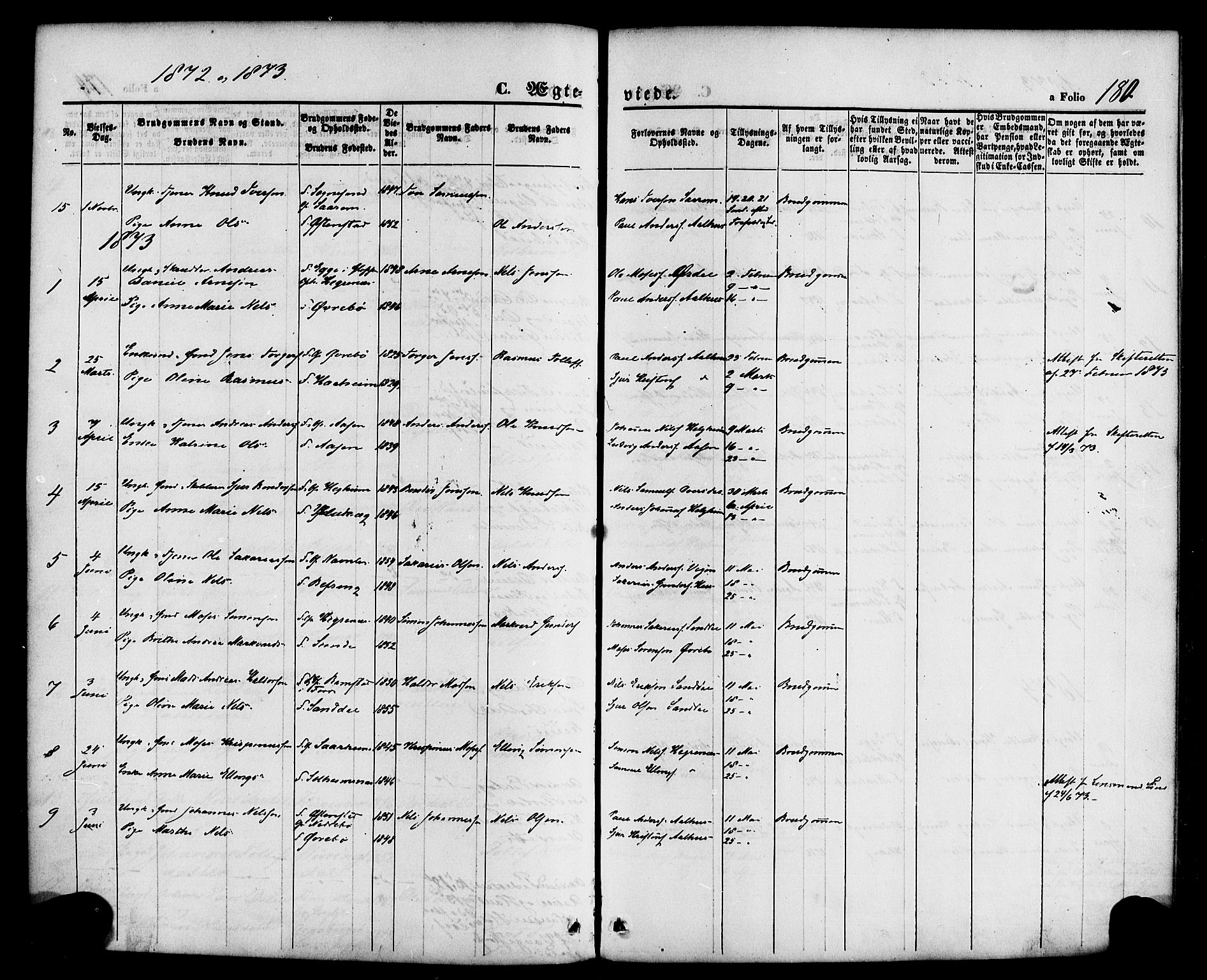 Jølster sokneprestembete, SAB/A-80701/H/Haa/Haaa/L0011: Parish register (official) no. A 11, 1866-1881, p. 180