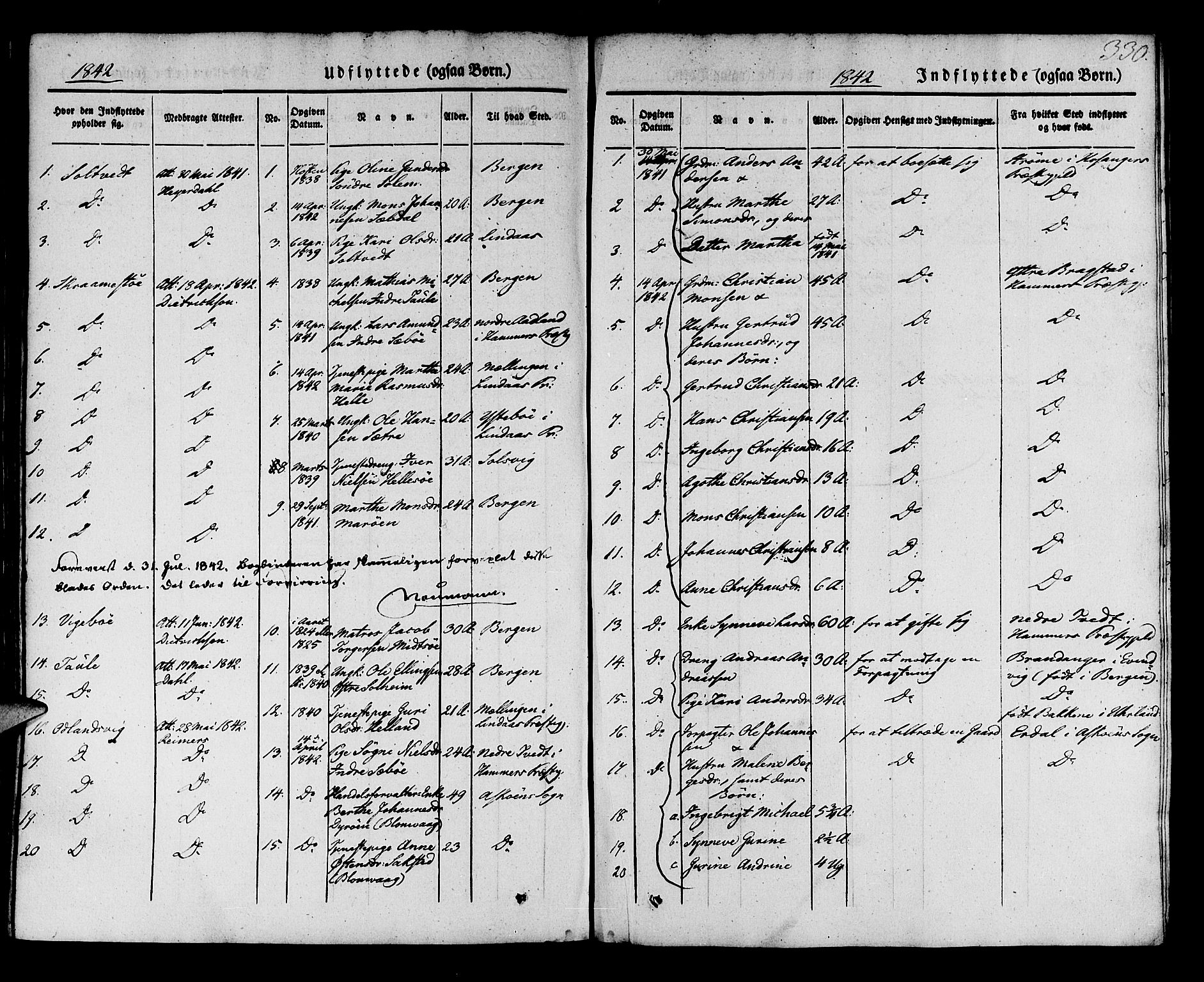 Manger sokneprestembete, SAB/A-76801/H/Haa: Parish register (official) no. A 5, 1839-1848, p. 330