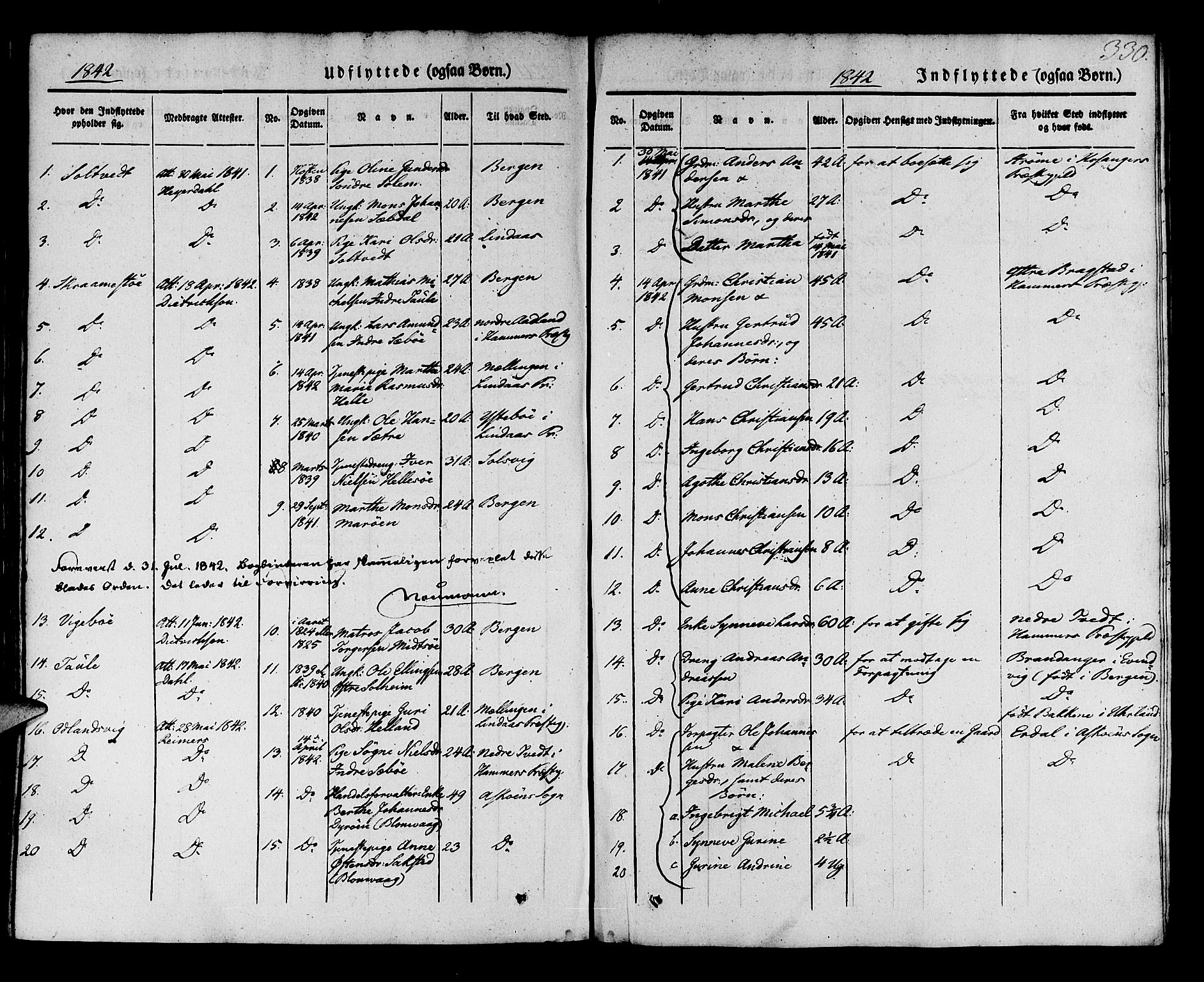 Manger sokneprestembete, AV/SAB-A-76801/H/Haa: Parish register (official) no. A 5, 1839-1848, p. 330