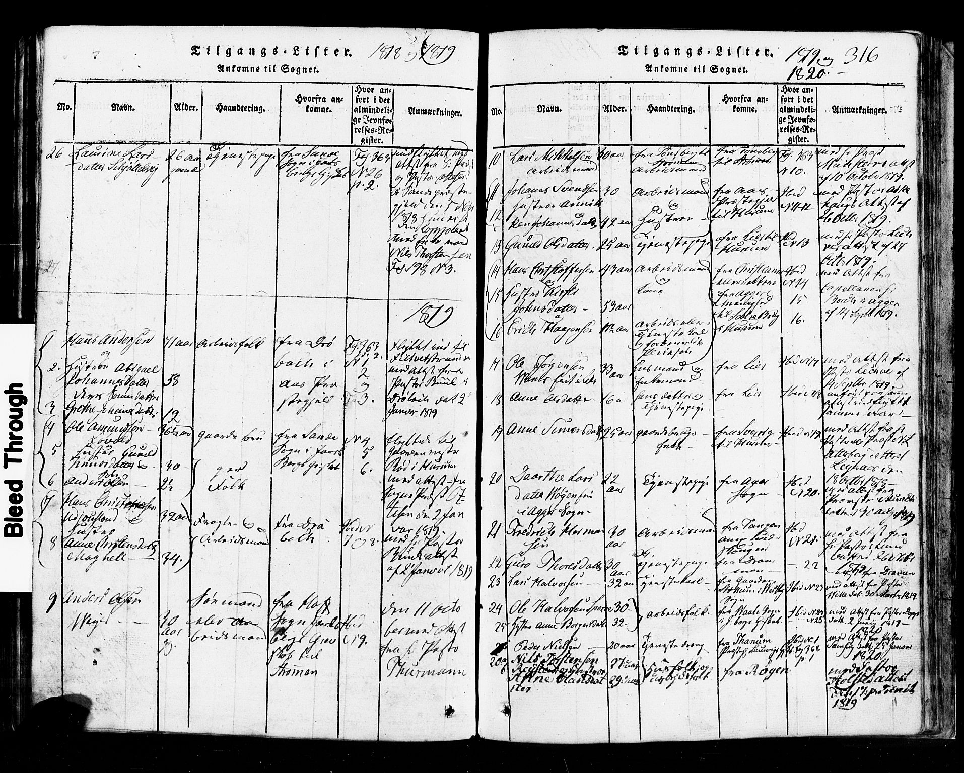 Hurum kirkebøker, AV/SAKO-A-229/G/Ga/L0001: Parish register (copy) no. I 1, 1816-1826, p. 316