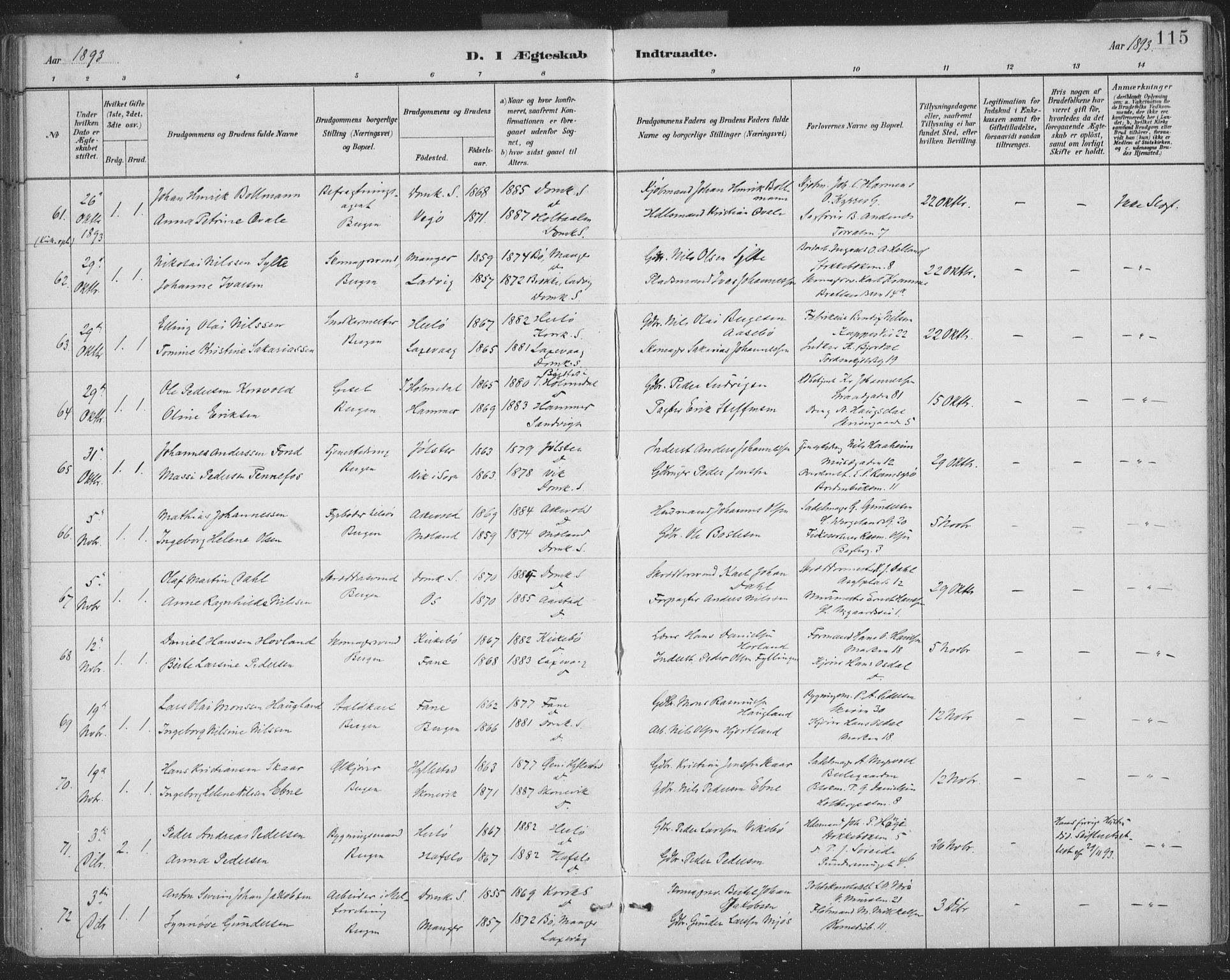 Domkirken sokneprestembete, AV/SAB-A-74801/H/Hab/L0032: Parish register (copy) no. D 4, 1880-1907, p. 115