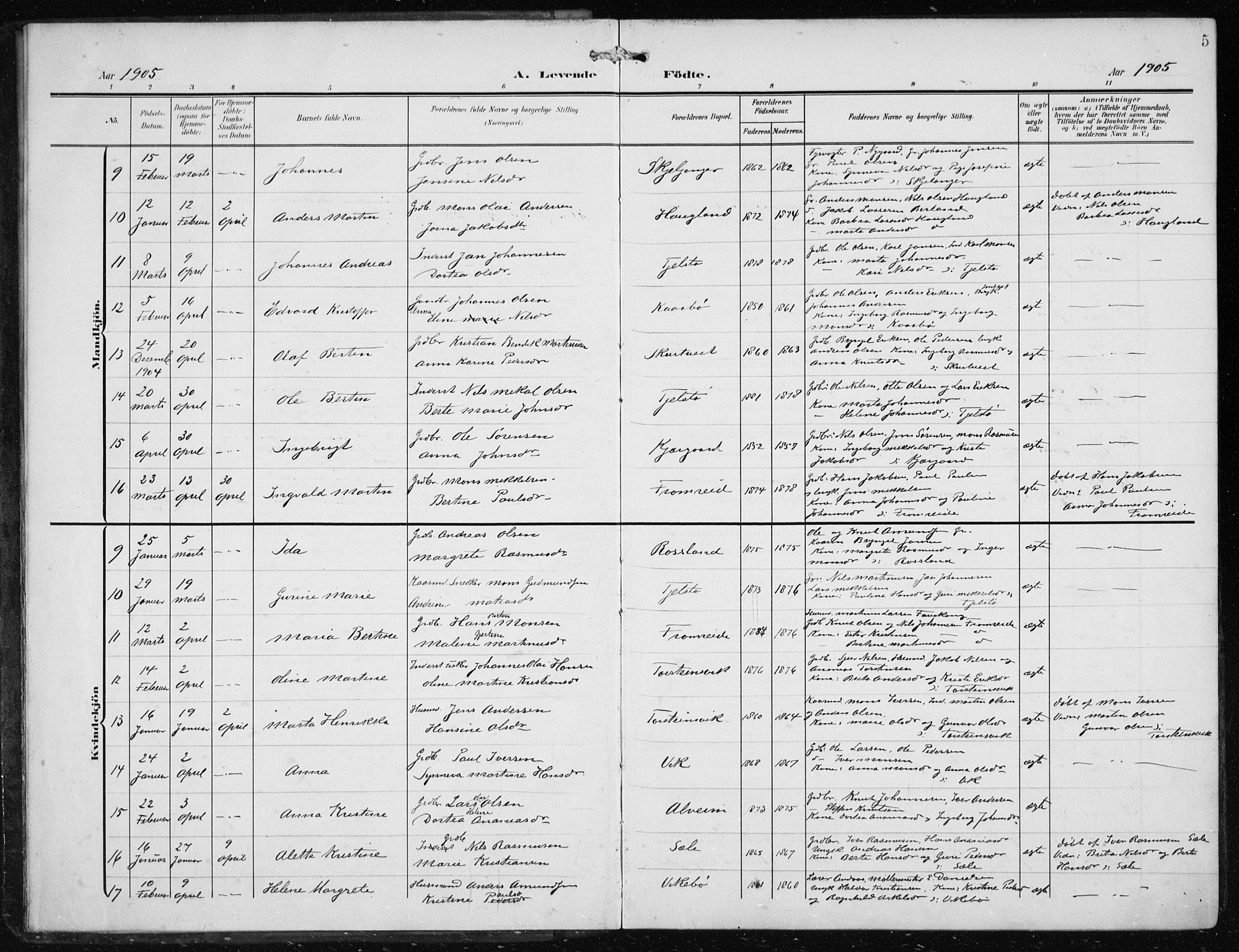 Herdla Sokneprestembete, SAB/A-75701/H/Haa: Parish register (official) no. A 5, 1905-1918, p. 5