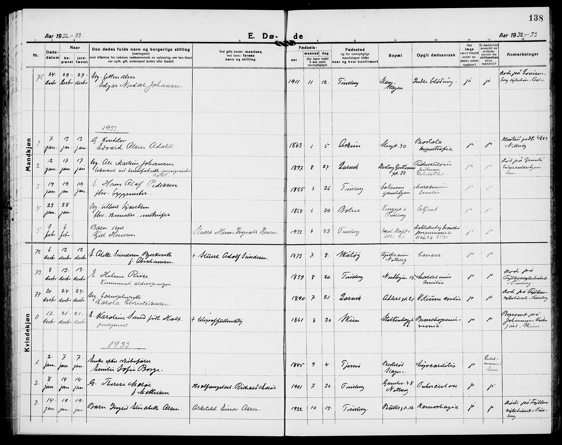 Tønsberg kirkebøker, AV/SAKO-A-330/G/Ga/L0018: Parish register (copy) no. 18, 1920-1935, p. 138