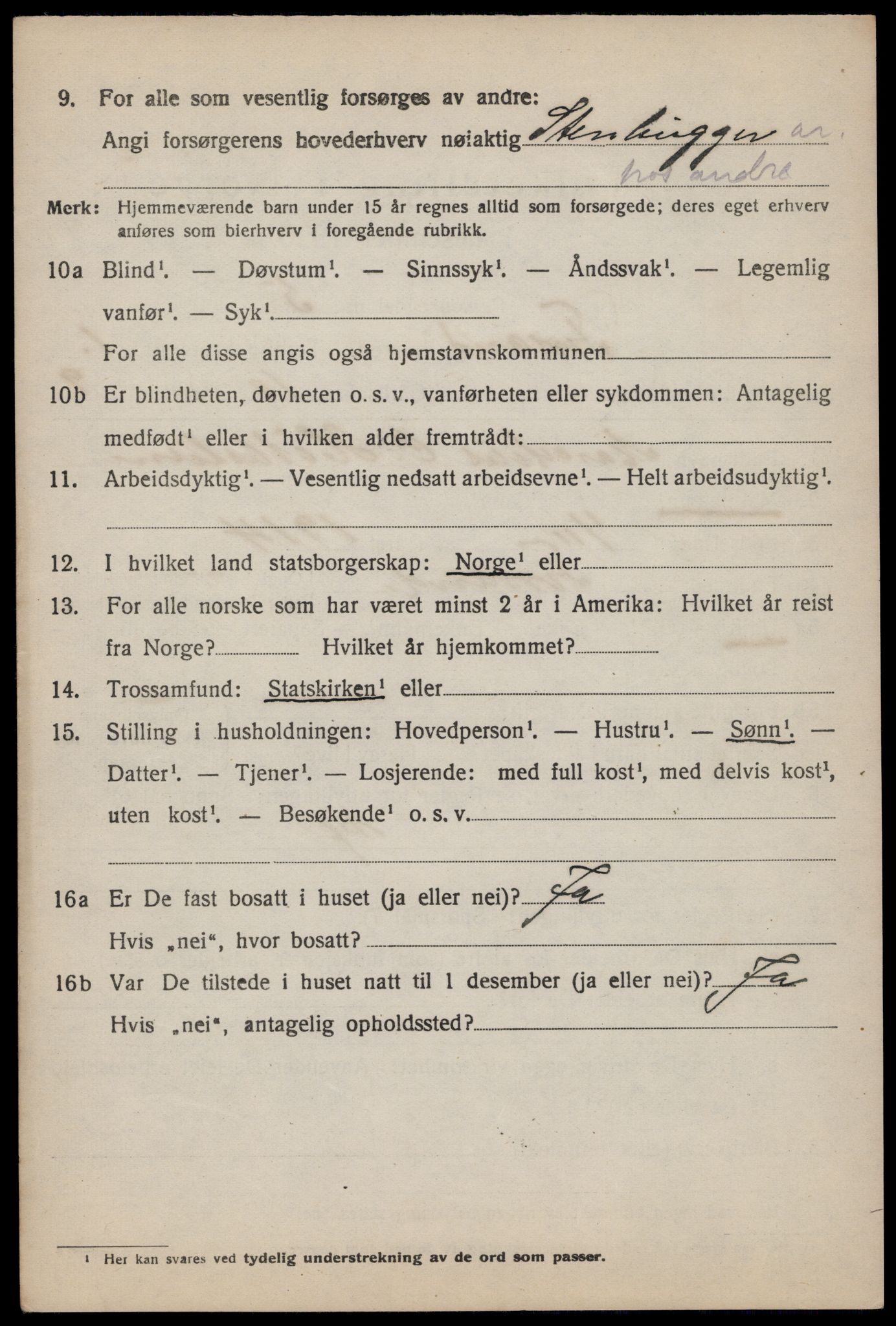 SAST, 1920 census for Forsand, 1920, p. 1216