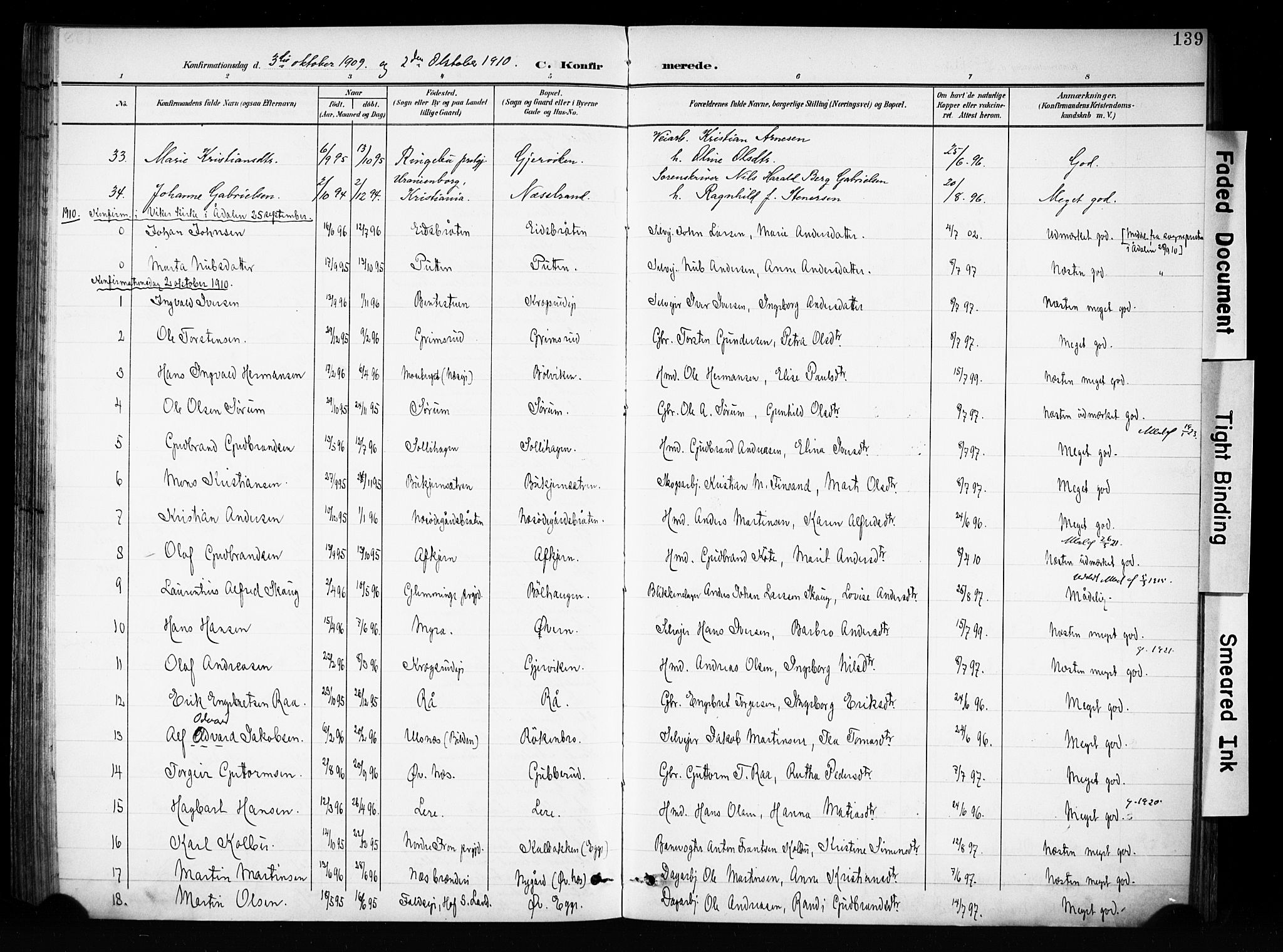 Brandbu prestekontor, SAH/PREST-114/H/Ha/Haa/L0001: Parish register (official) no. 1, 1900-1912, p. 139