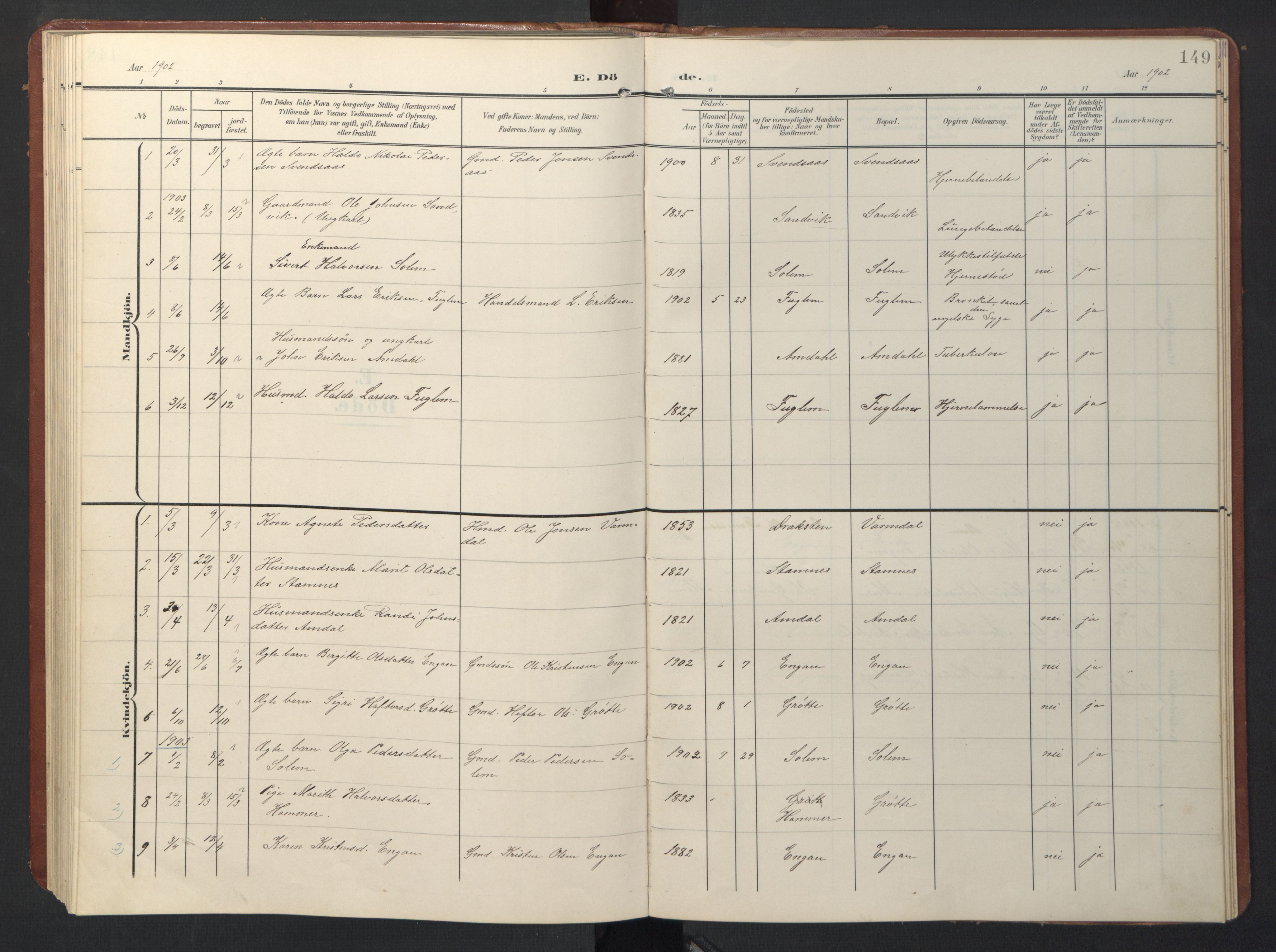 Ministerialprotokoller, klokkerbøker og fødselsregistre - Sør-Trøndelag, SAT/A-1456/696/L1161: Parish register (copy) no. 696C01, 1902-1950, p. 149