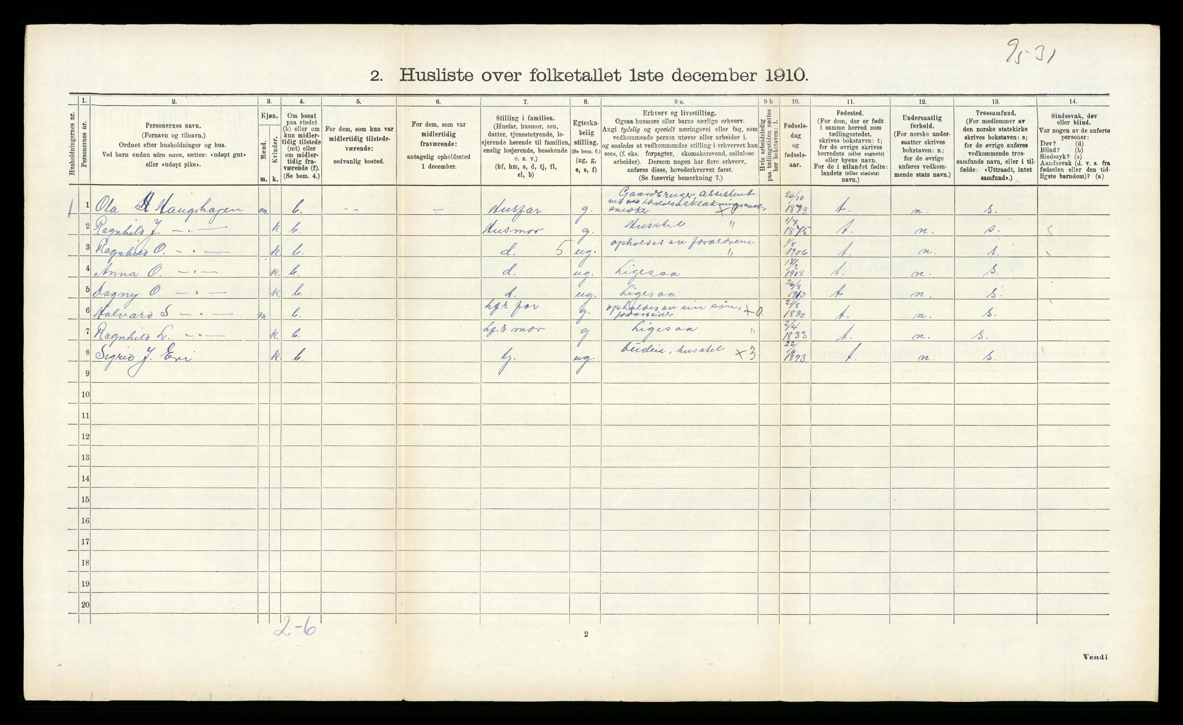 RA, 1910 census for Lærdal, 1910, p. 413