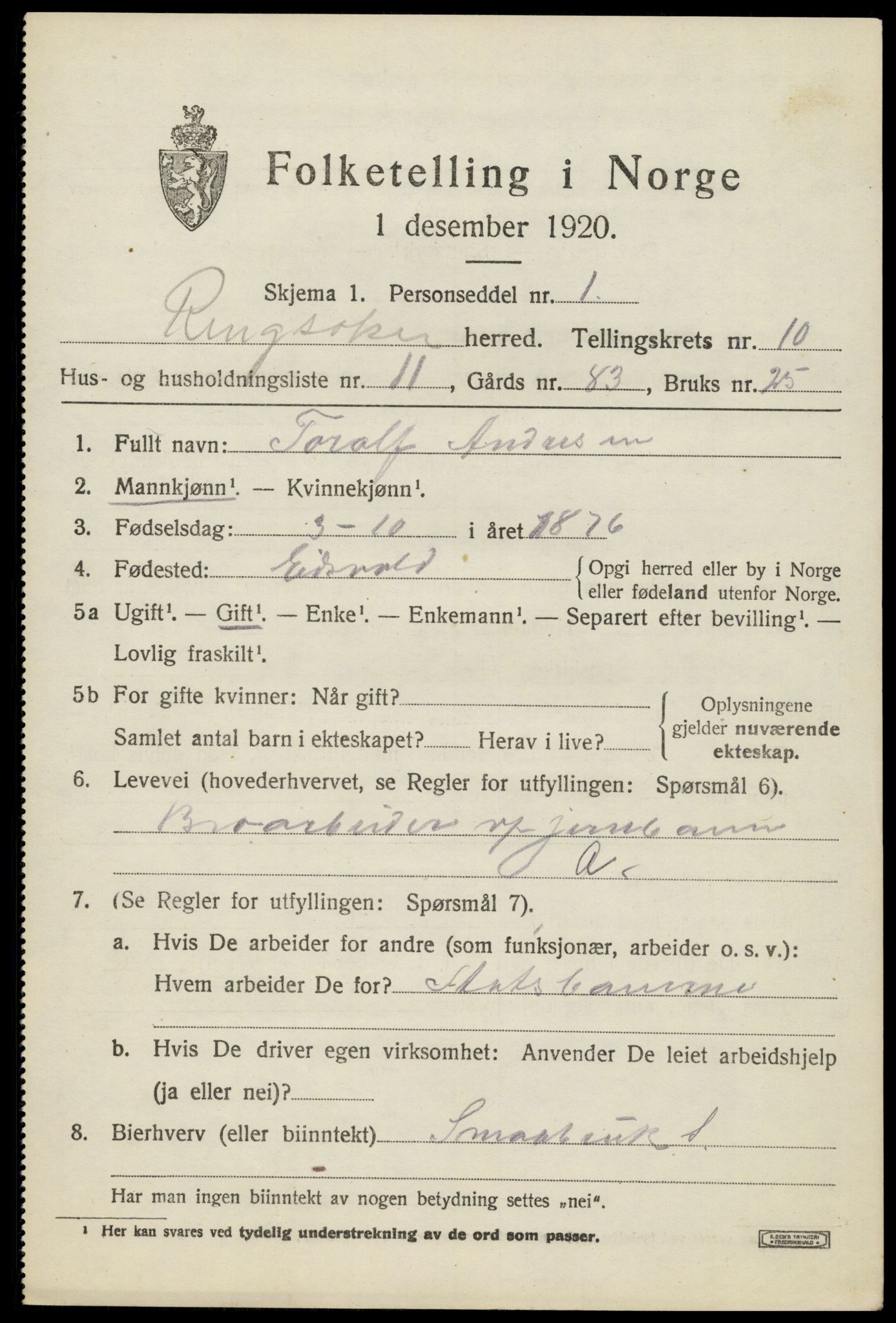 SAH, 1920 census for Stange, 1920, p. 15979