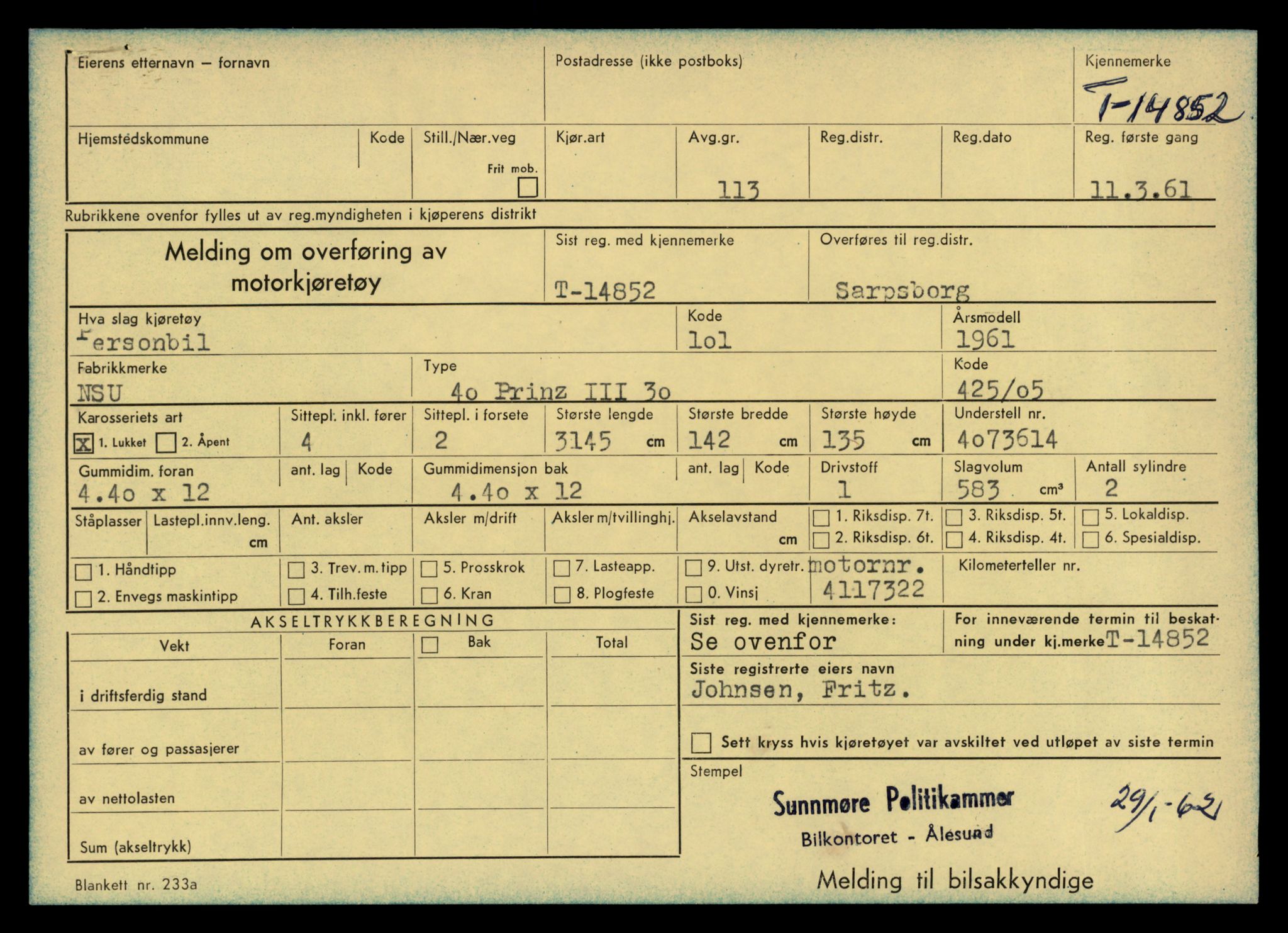 Møre og Romsdal vegkontor - Ålesund trafikkstasjon, AV/SAT-A-4099/F/Fe/L0048: Registreringskort for kjøretøy T 14721 - T 14863, 1927-1998, p. 3049