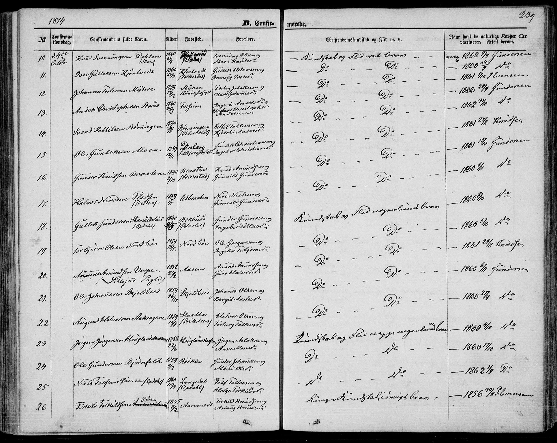 Bø kirkebøker, SAKO/A-257/F/Fa/L0009: Parish register (official) no. 9, 1862-1879, p. 239