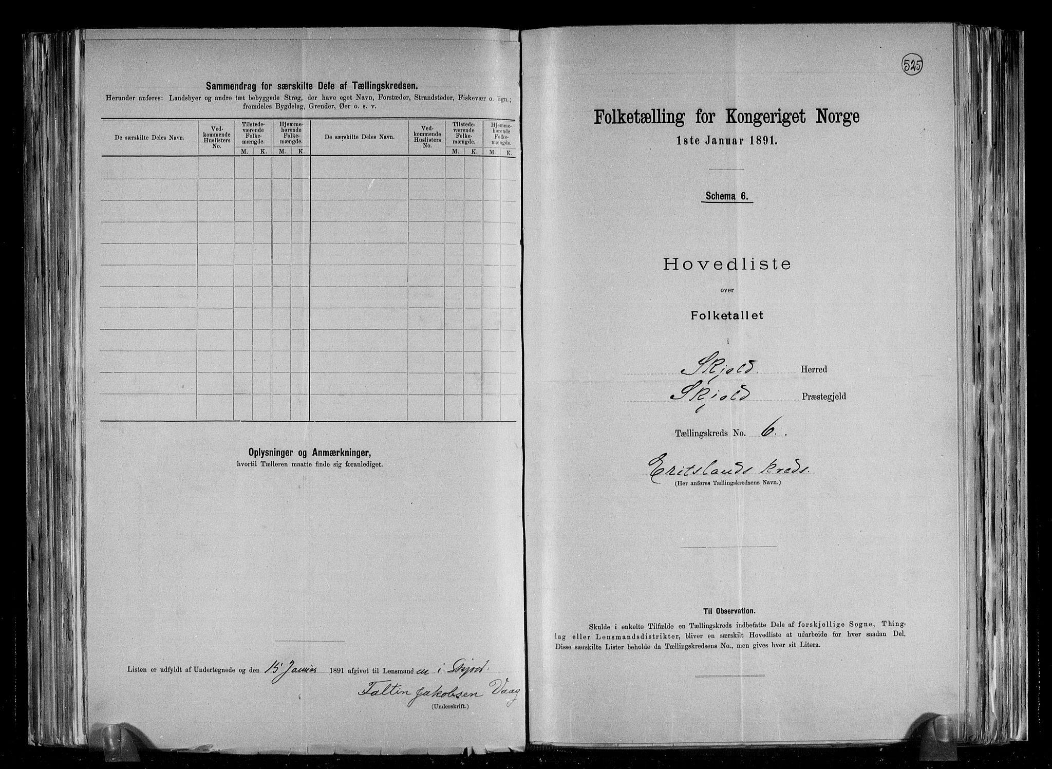 RA, 1891 census for 1154 Skjold, 1891, p. 15