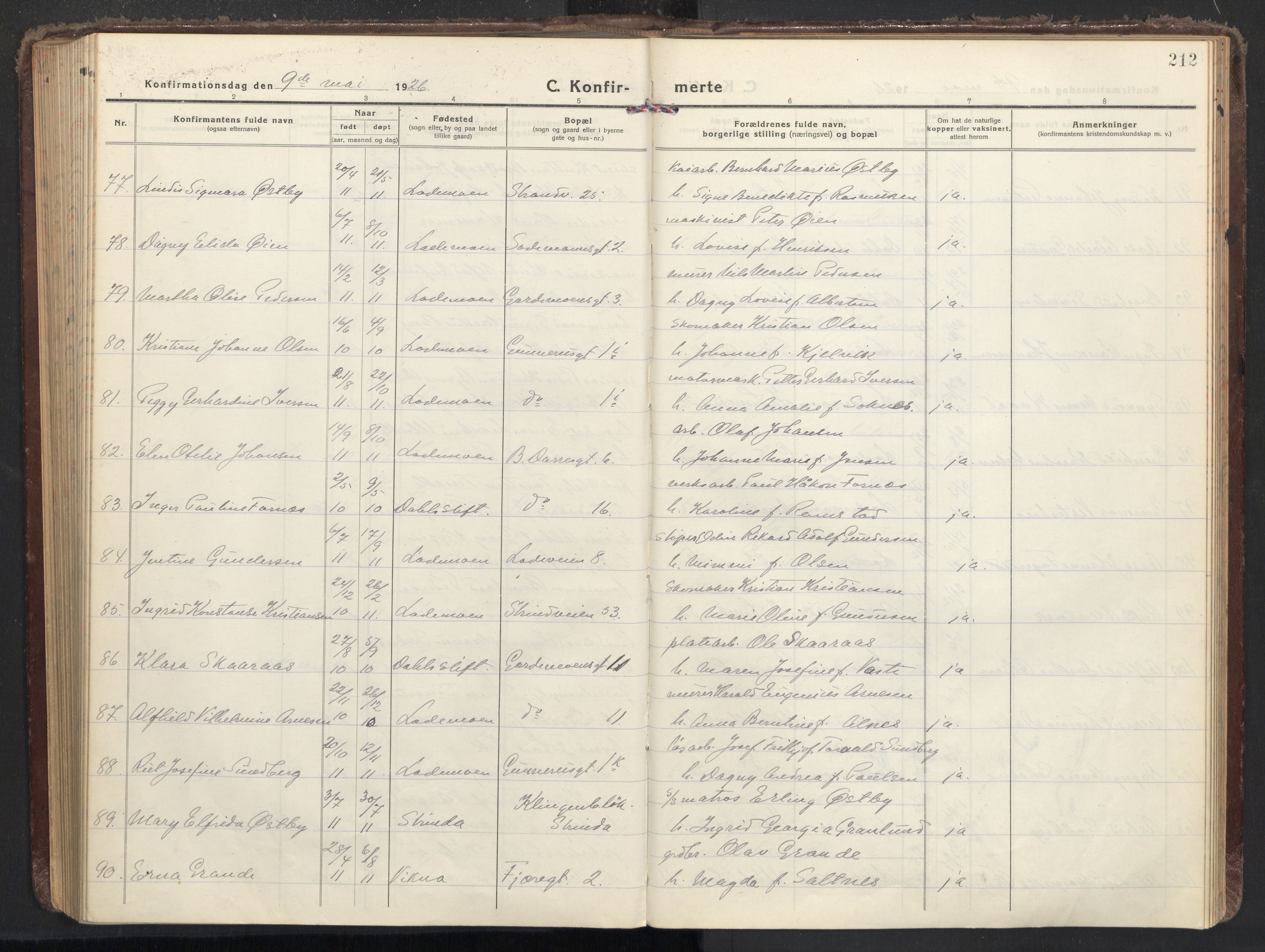 Ministerialprotokoller, klokkerbøker og fødselsregistre - Sør-Trøndelag, AV/SAT-A-1456/605/L0247: Parish register (official) no. 605A09, 1918-1930, p. 212