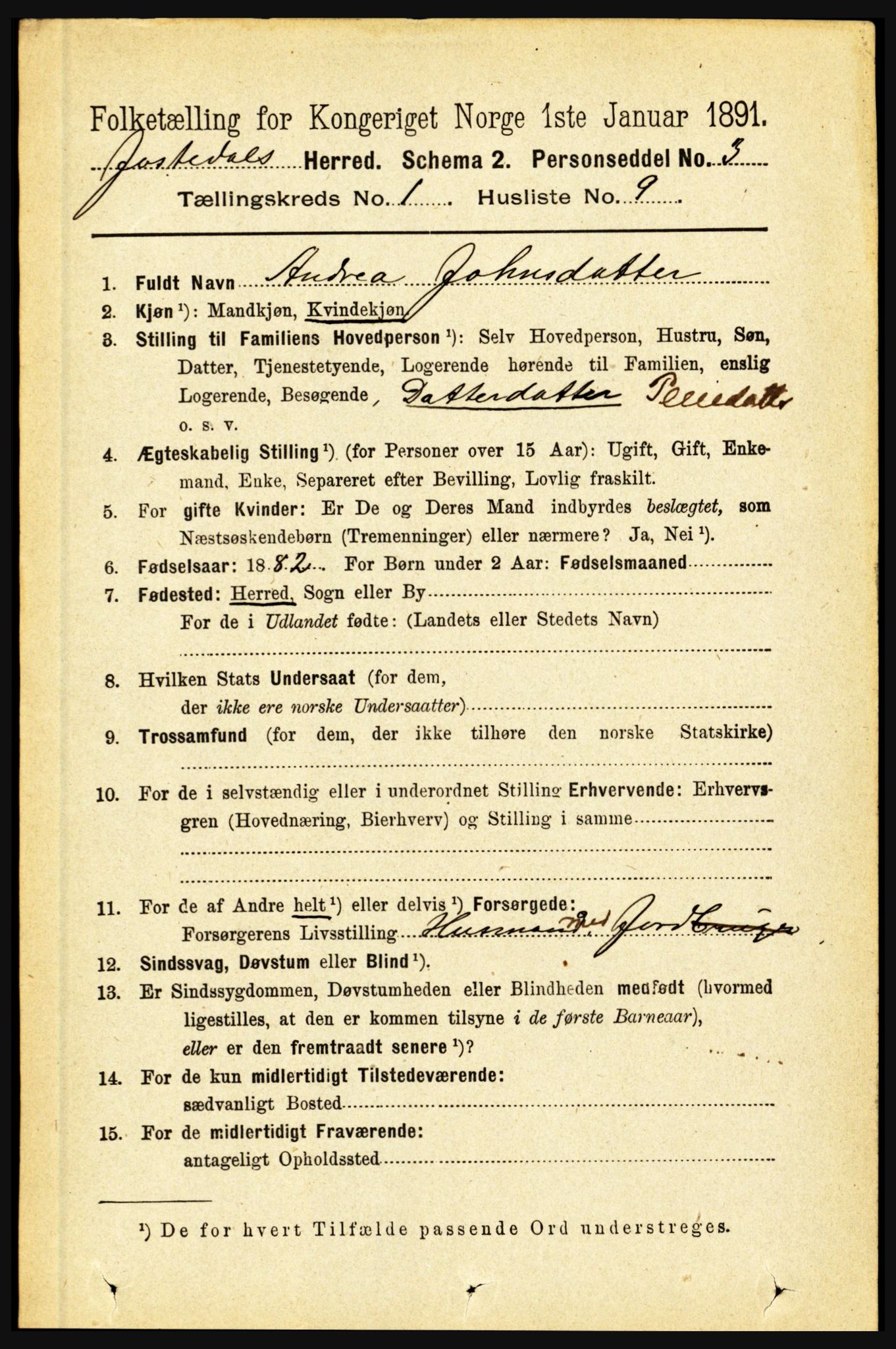 RA, 1891 census for 1427 Jostedal, 1891, p. 133