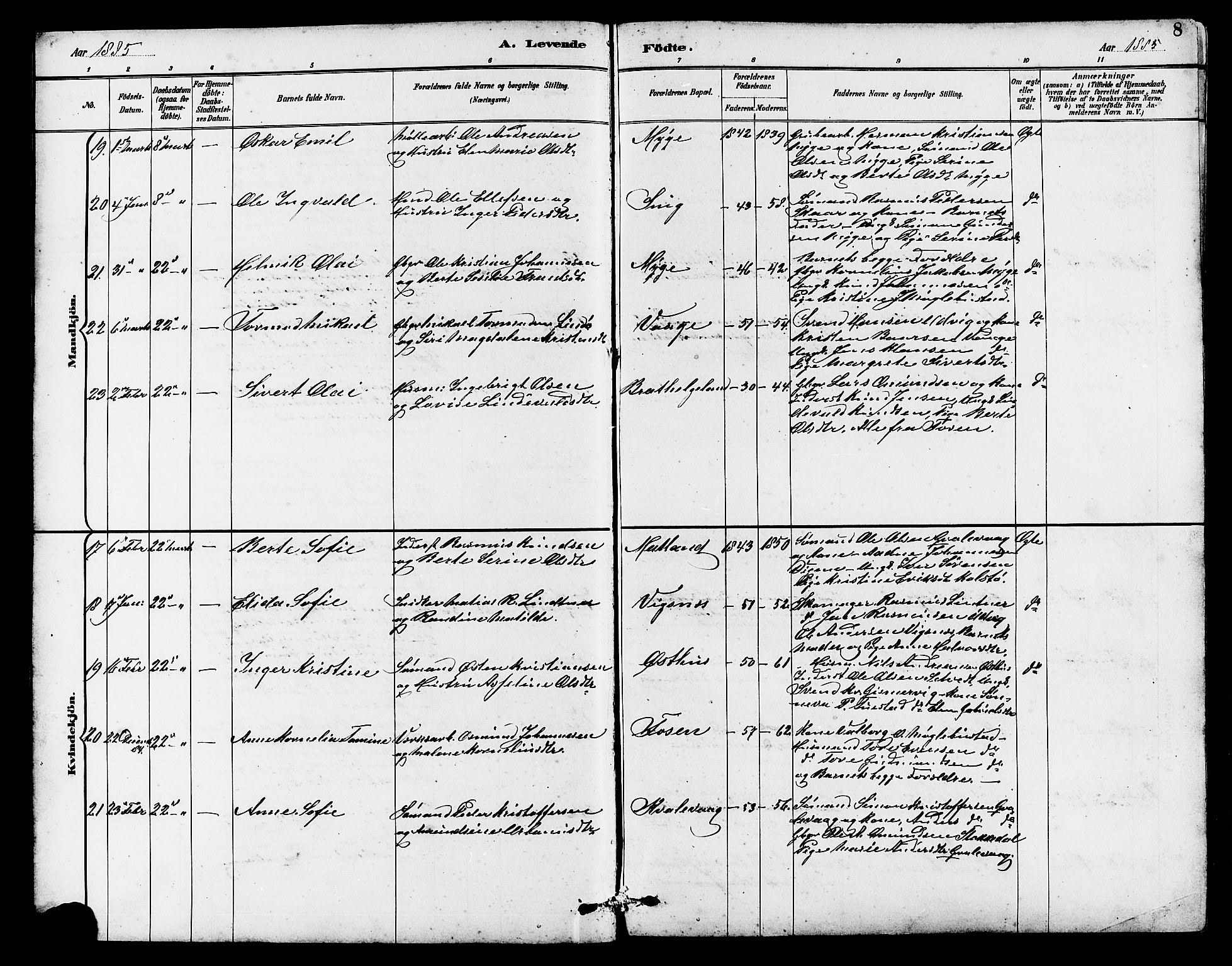 Avaldsnes sokneprestkontor, AV/SAST-A -101851/H/Ha/Hab/L0007: Parish register (copy) no. B 7, 1885-1909, p. 8