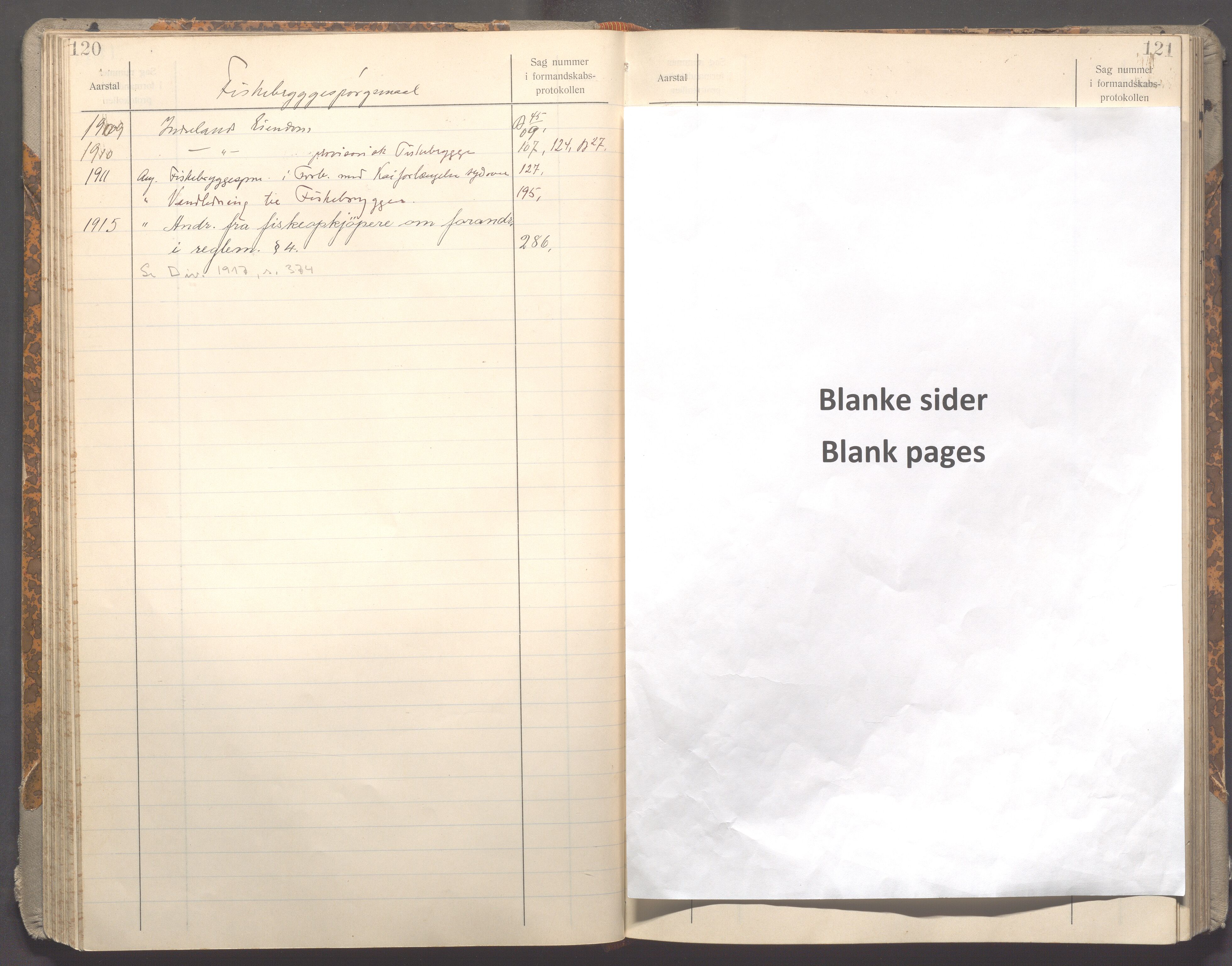 Haugesund kommune - Formannskapet og Bystyret , IKAR/A-1295/C/Ca/L0002: Register, 1908-1917, p. 120-121