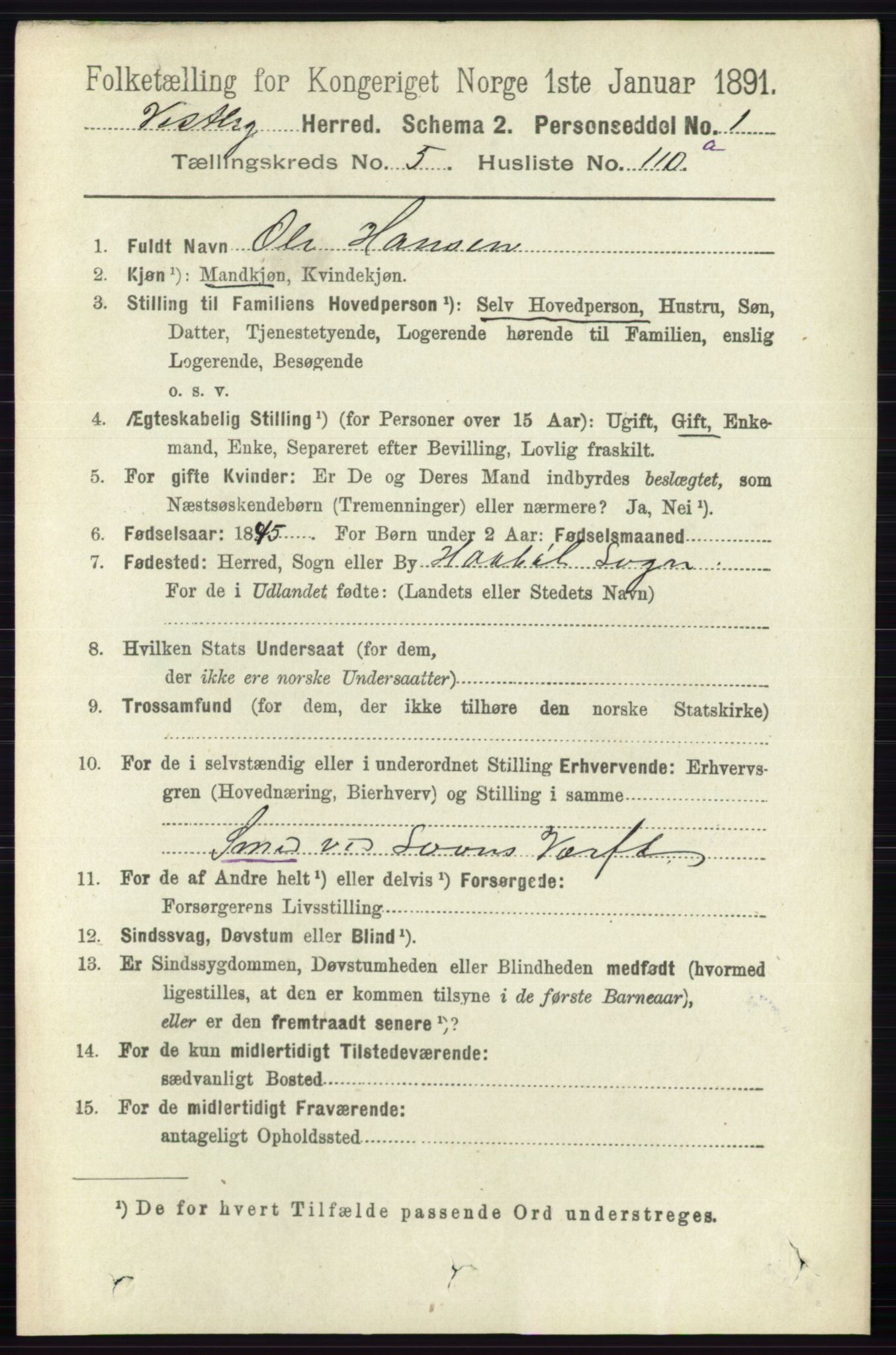 RA, 1891 census for 0211 Vestby, 1891, p. 2799