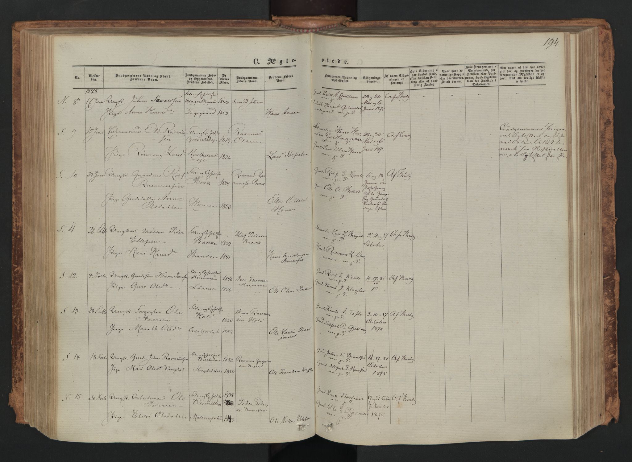 Skjåk prestekontor, SAH/PREST-072/H/Ha/Haa/L0001: Parish register (official) no. 1, 1863-1879, p. 194