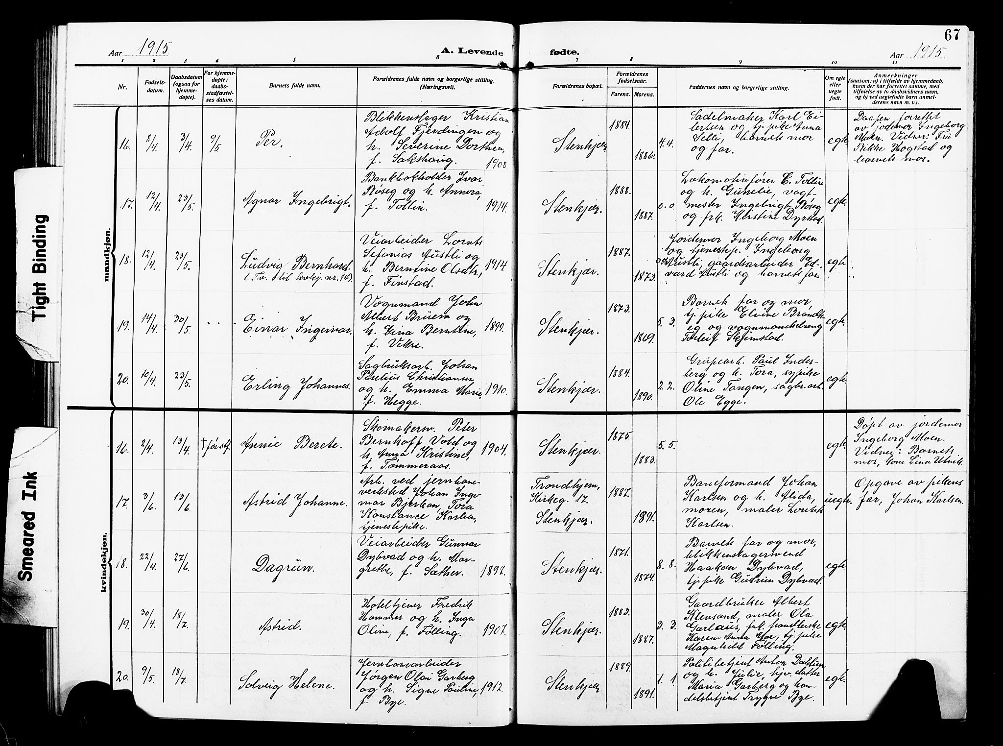 Ministerialprotokoller, klokkerbøker og fødselsregistre - Nord-Trøndelag, AV/SAT-A-1458/739/L0376: Parish register (copy) no. 739C04, 1908-1917, p. 67