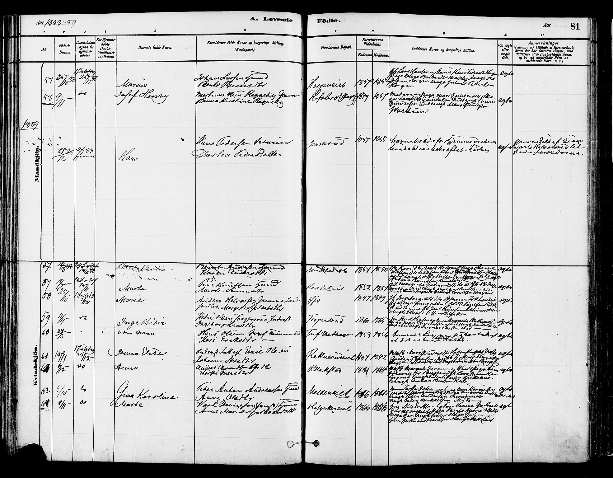 Gran prestekontor, SAH/PREST-112/H/Ha/Haa/L0014: Parish register (official) no. 14, 1880-1889, p. 81