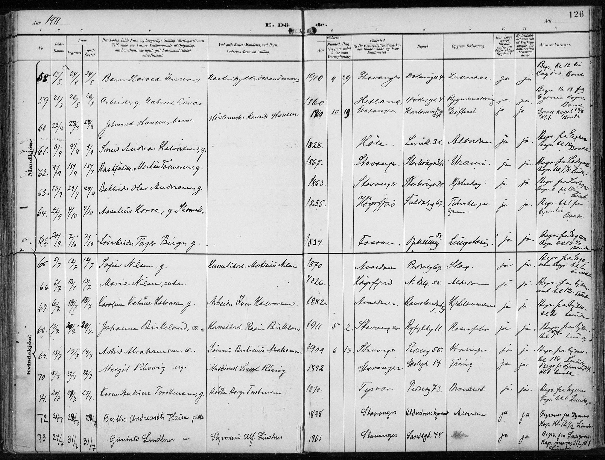 St. Johannes sokneprestkontor, SAST/A-101814/001/30/30BA/L0005: Parish register (official) no. A 5, 1898-1919, p. 126