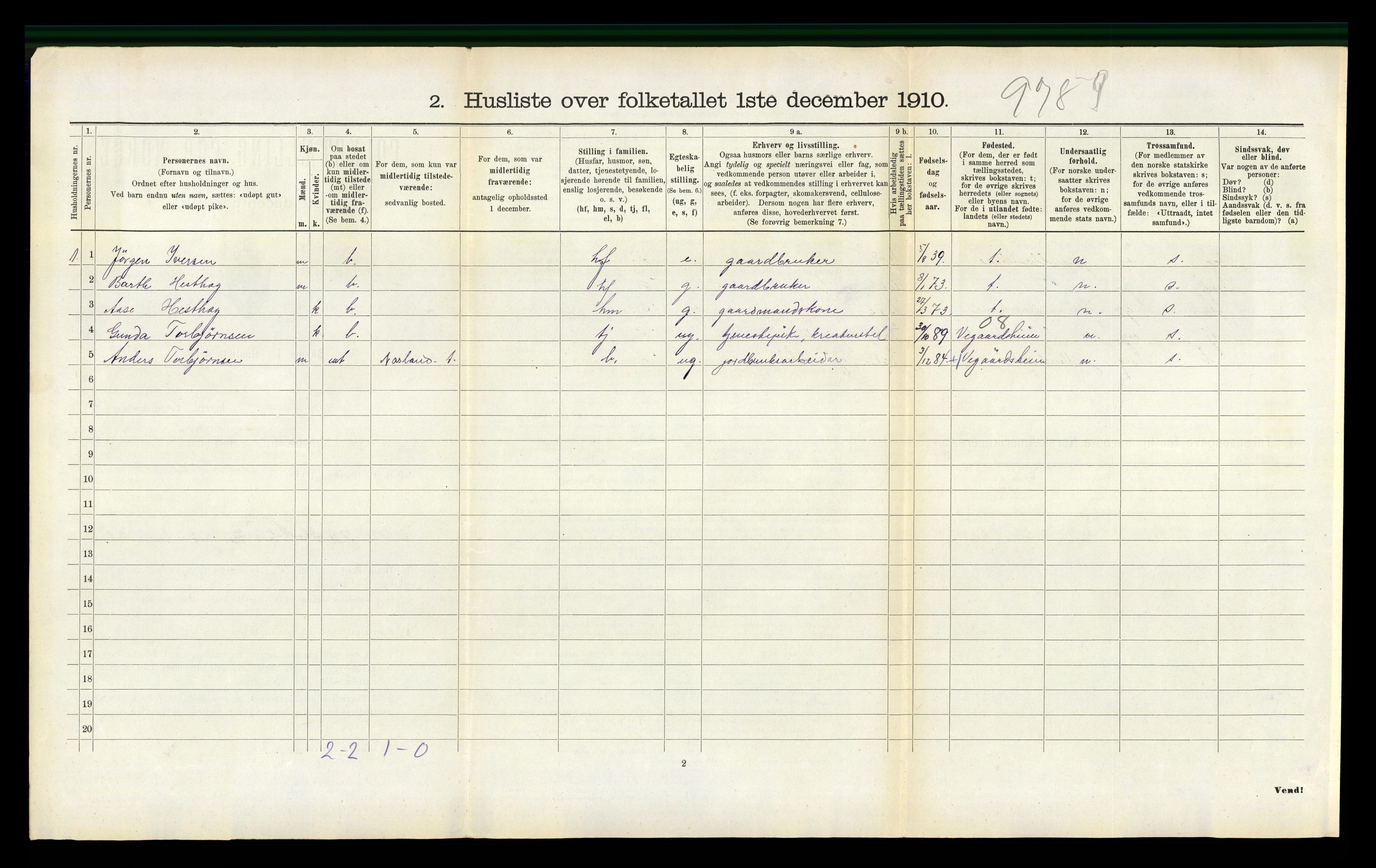 RA, 1910 census for Austre Moland, 1910, p. 467