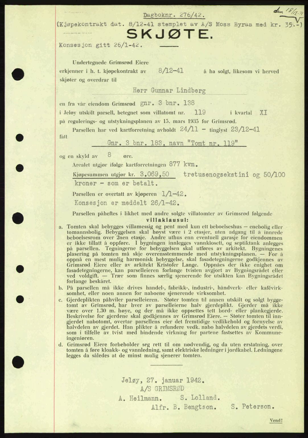 Moss sorenskriveri, SAO/A-10168: Mortgage book no. A9, 1941-1942, Diary no: : 276/1942